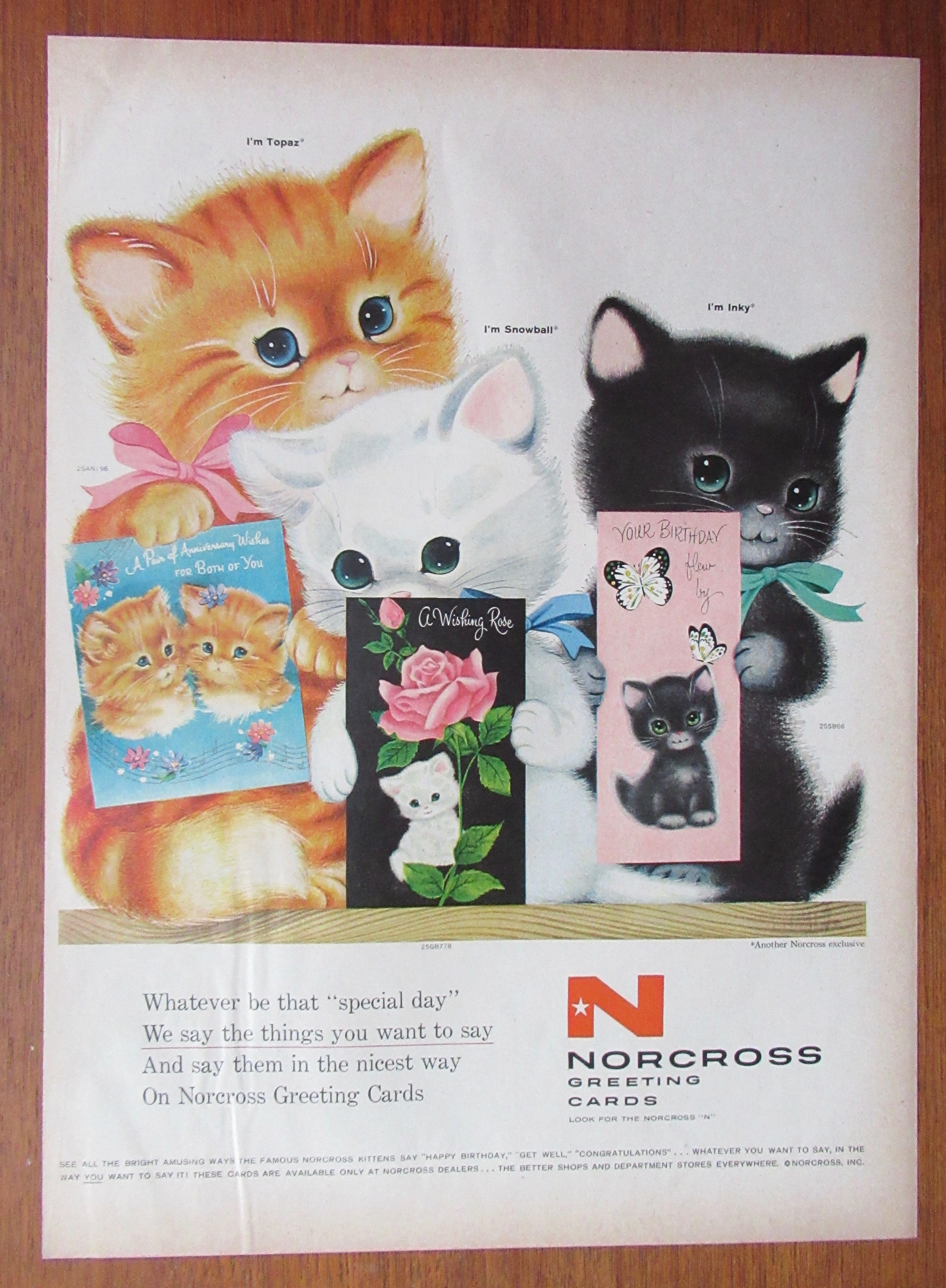 1958 Norcross Greeting Cards with Three Kitties