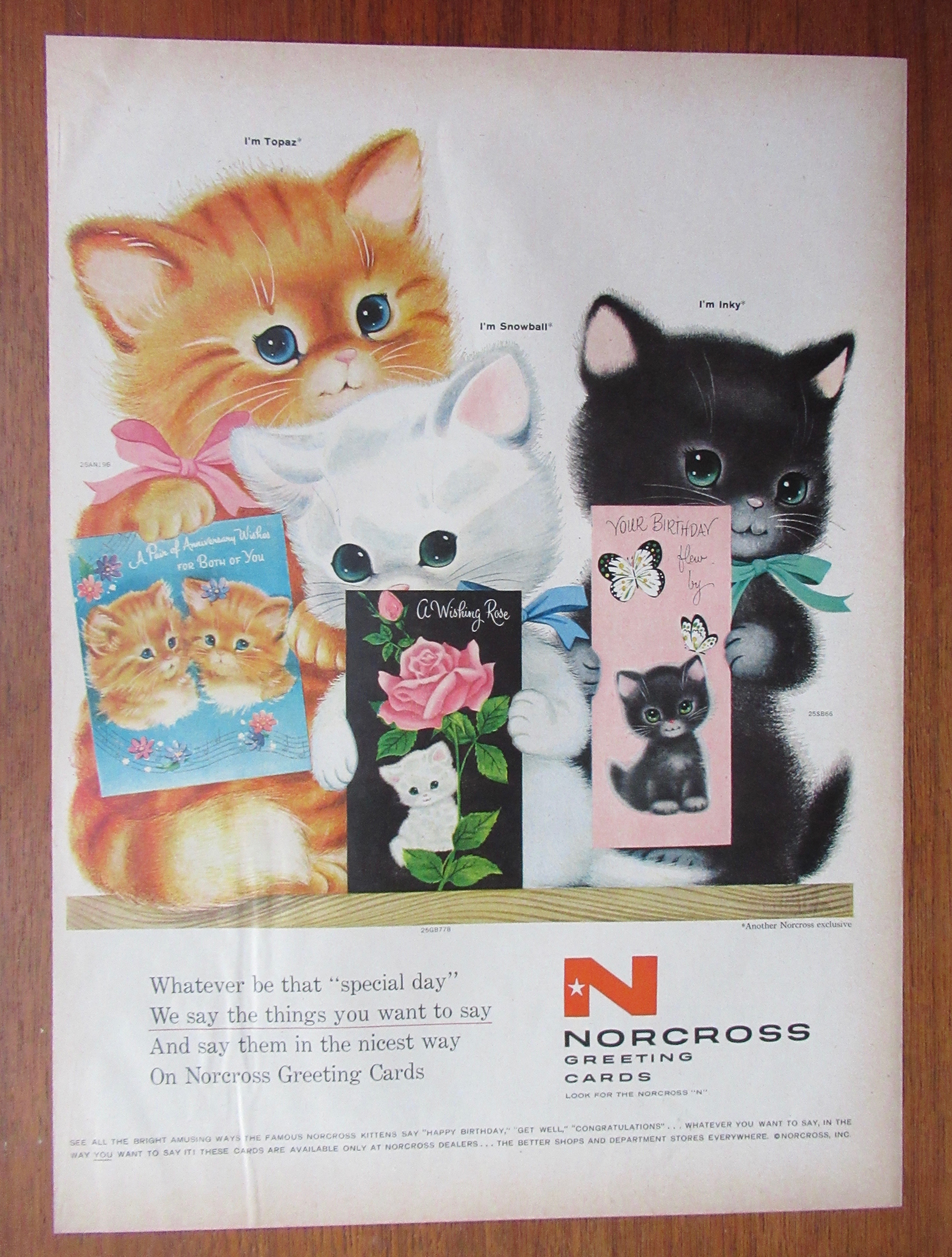 1958 Norcross Greeting Cards with Three Kitties