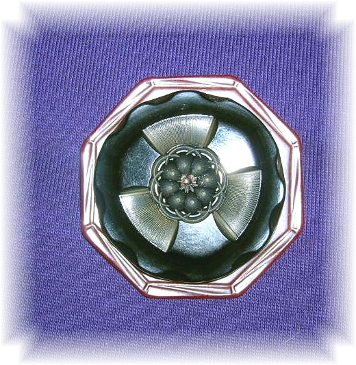 Carved Red Black  Flower  Bakelite Button Pin