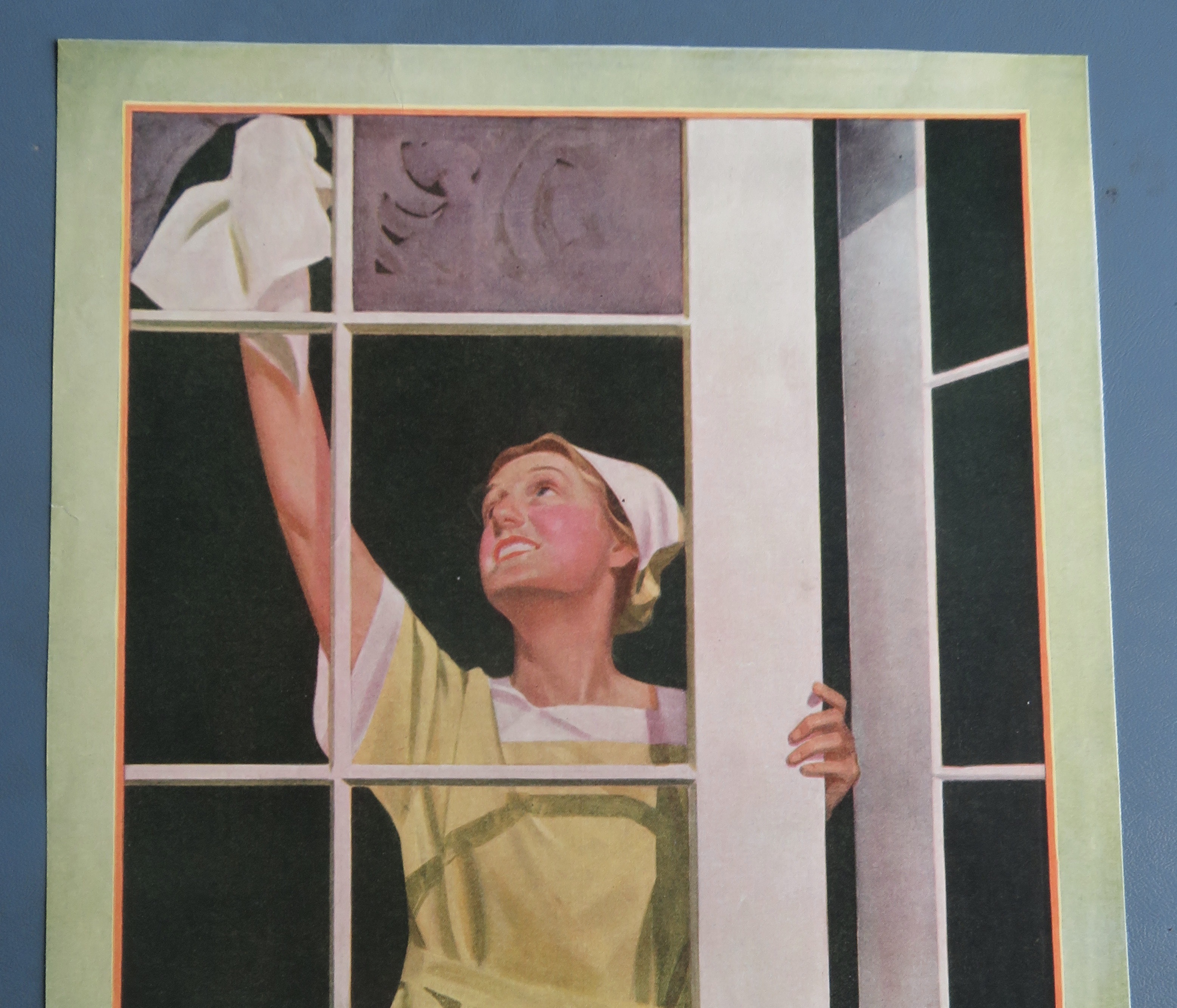 1918 Bon Ami Cleaner with Woman Wiping A Window Door