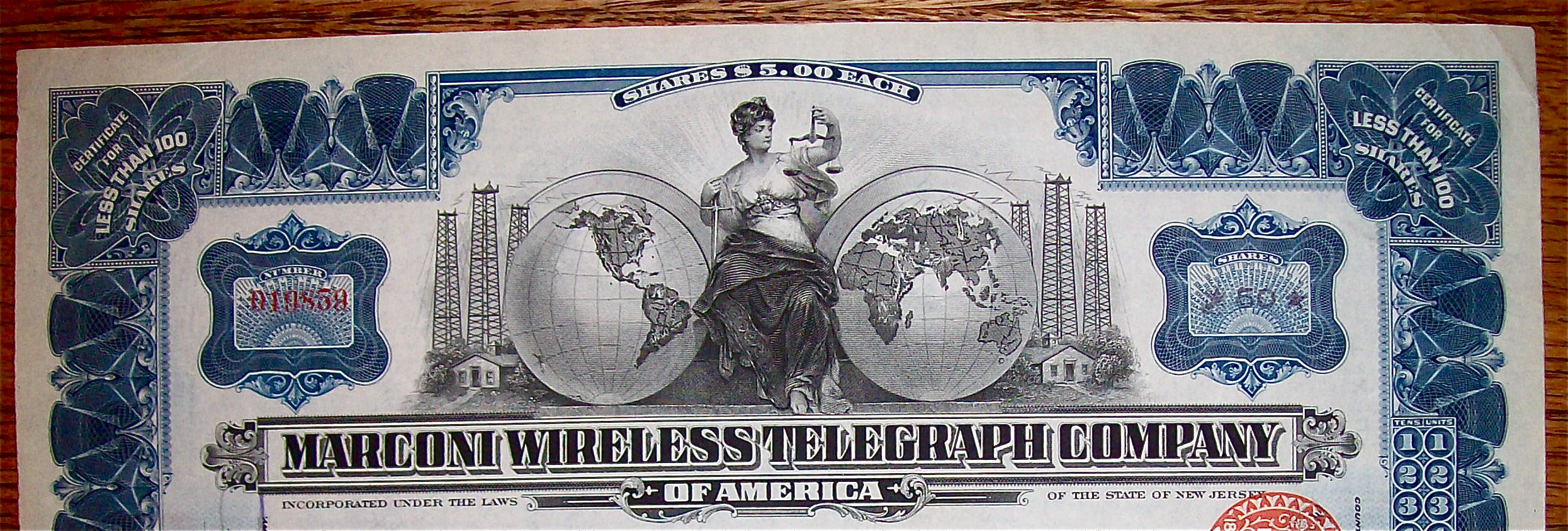 1913 Marconi Wireless Telegraph Co Stock Certificate