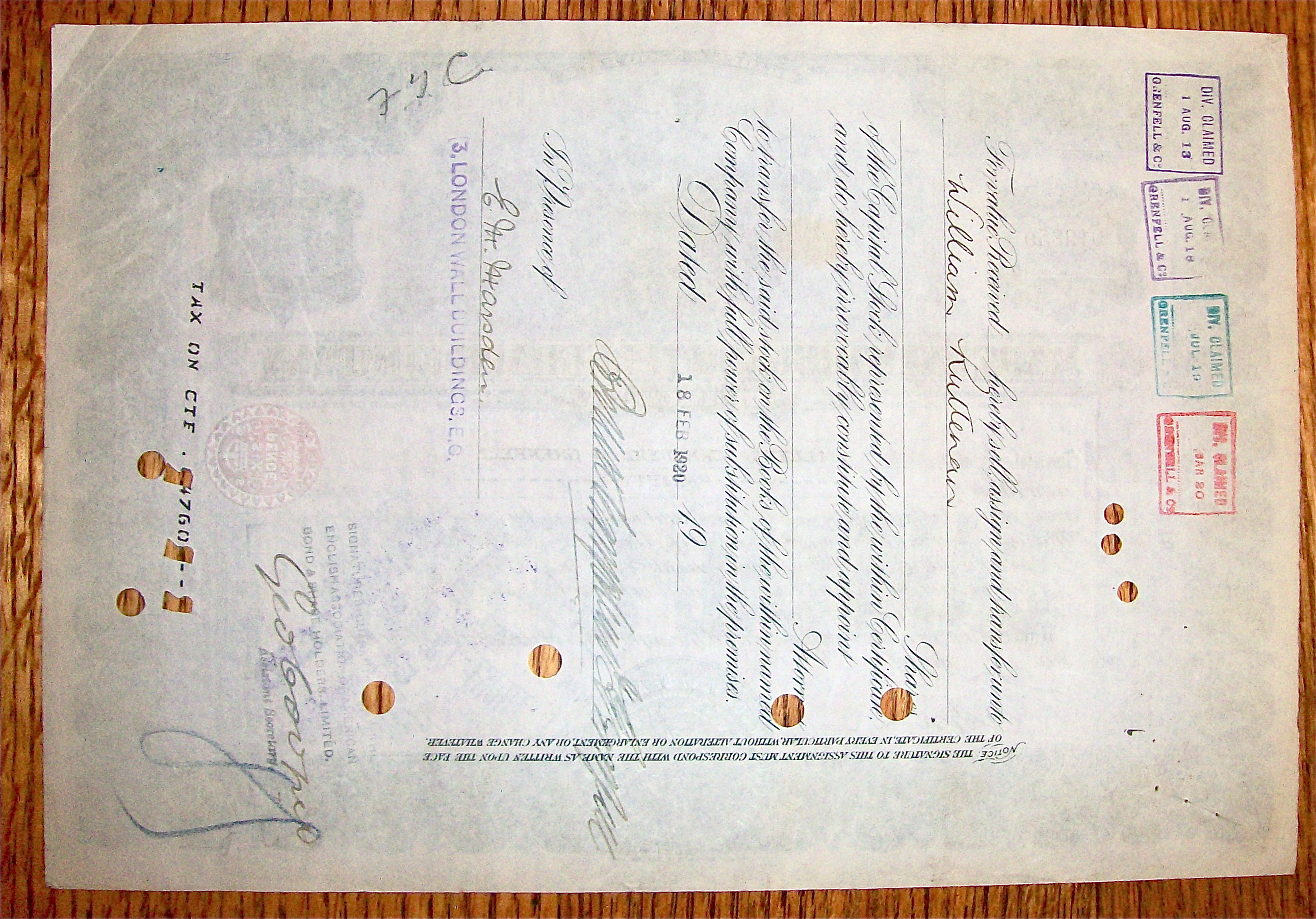 1913 Marconi Wireless Telegraph Co Stock Certificate