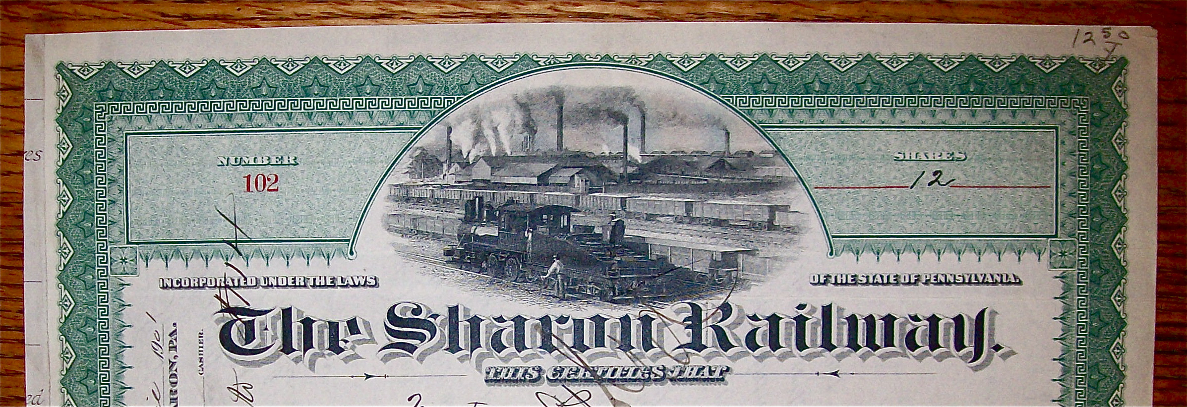 1901 The Sharon Railway Stock Certificate