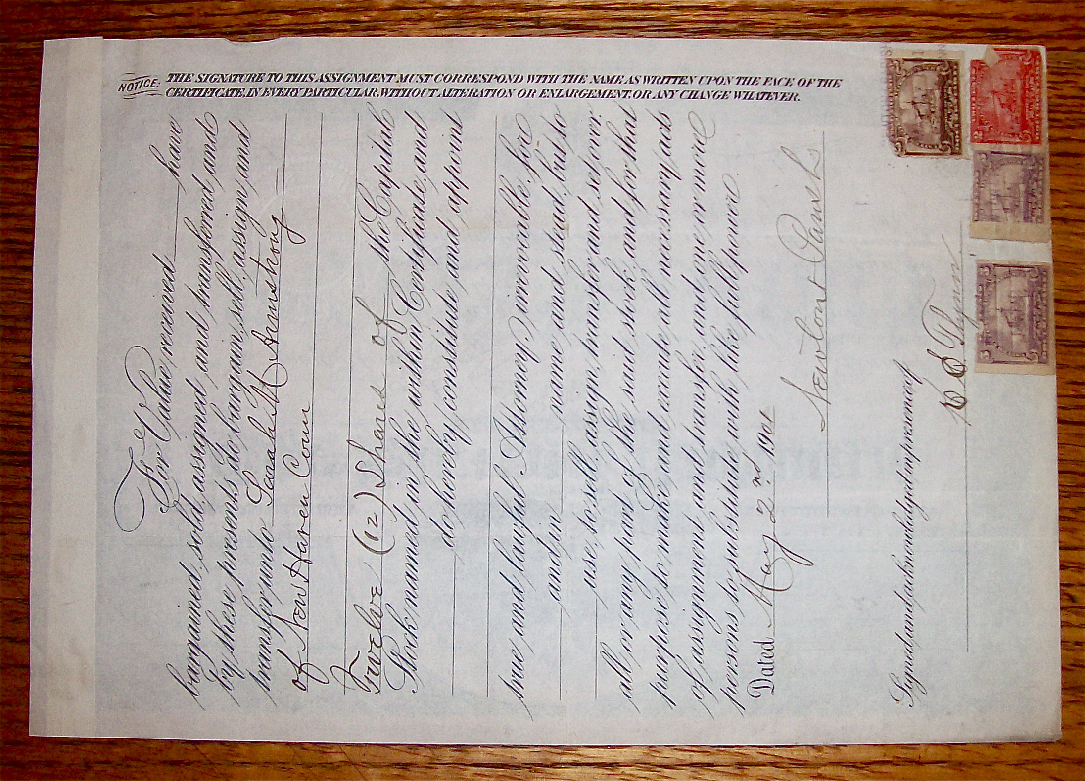1901 The Sharon Railway Stock Certificate