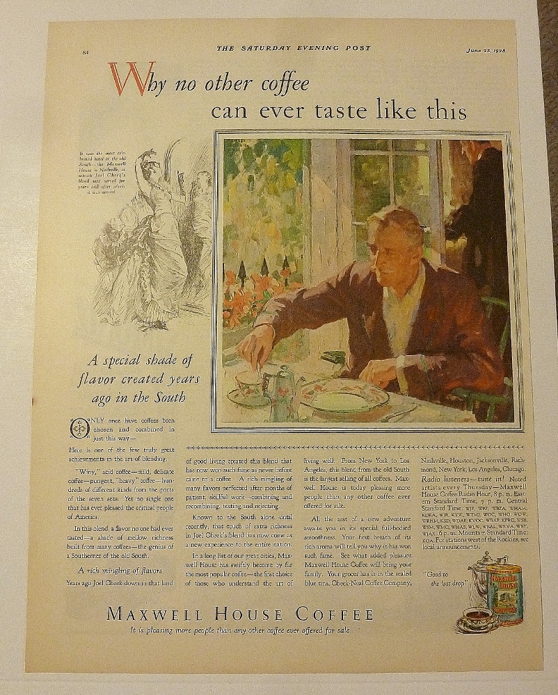1928 Maxwell House Coffee With Man Having Breakfast