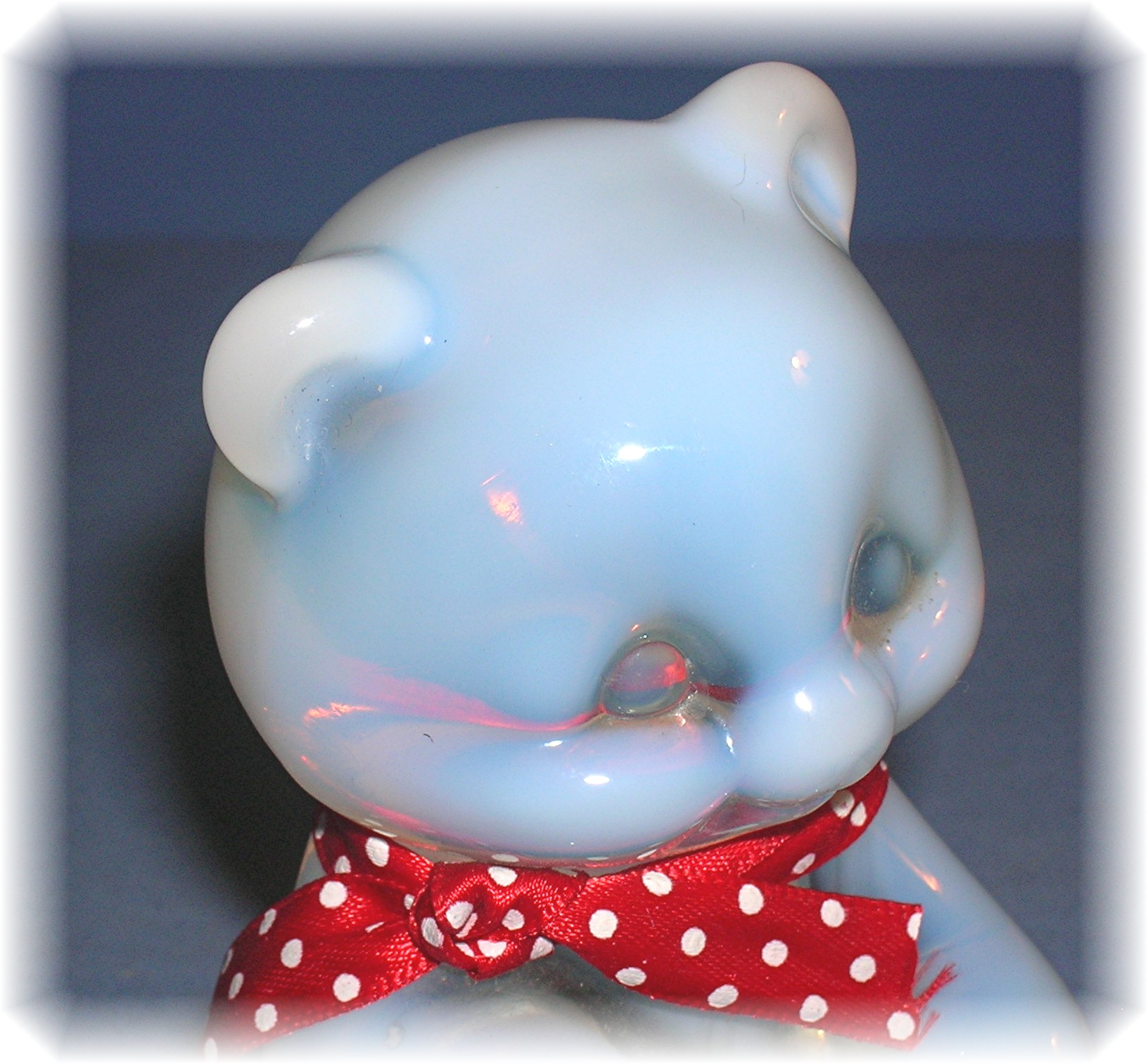 Fenton Opalescent Glass Teddy Bear Red Neck Tie