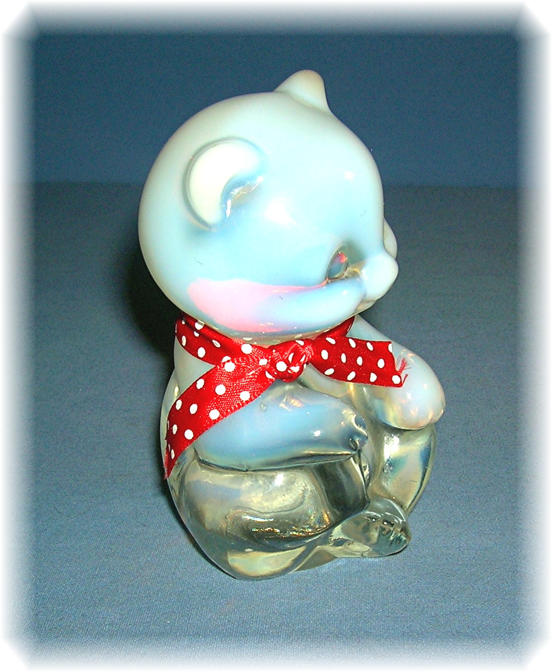 Fenton Opalescent Glass Teddy Bear Red Neck Tie