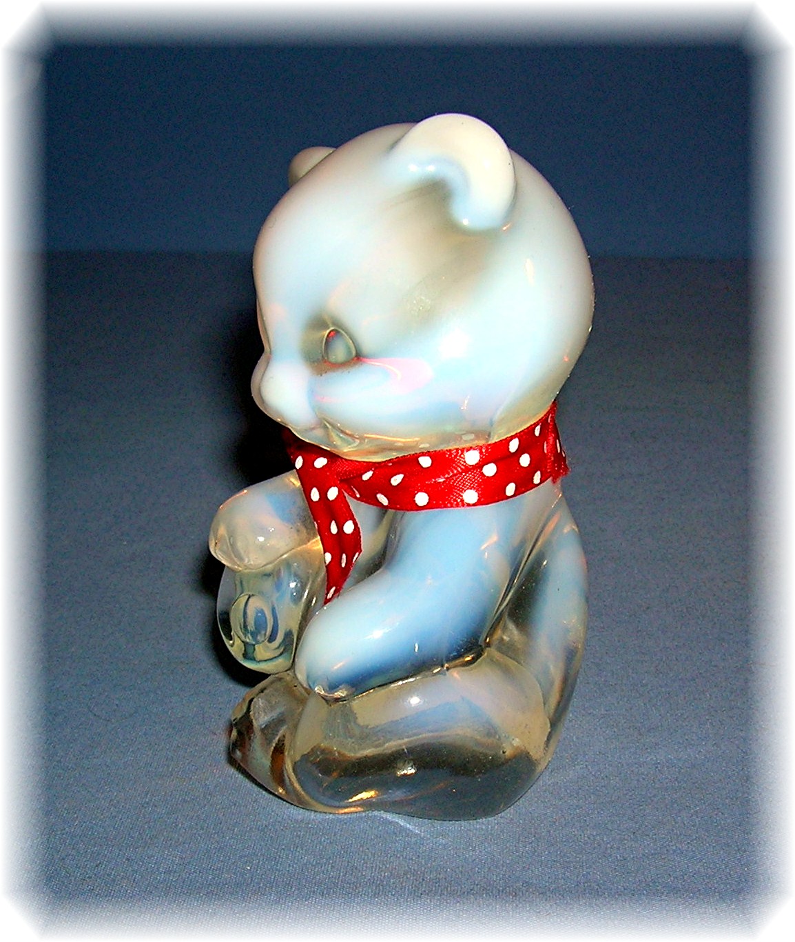 Fenton Opalescent Glass Teddy Bear Red Neck Tie