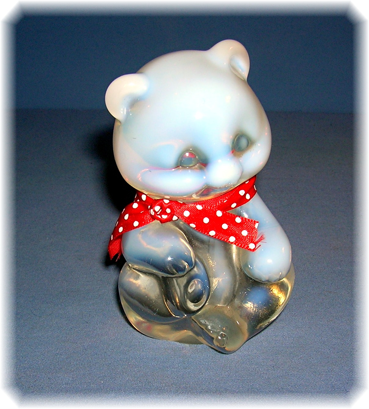Fenton Opalescent Glass Teddy Bear Red Neck Tie