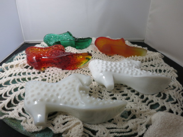 Fenton 1950s Slipper Shoe Cat Hobnail Milk Glass