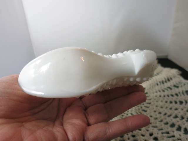 Fenton 1950s Slipper Shoe Cat Hobnail Milk Glass