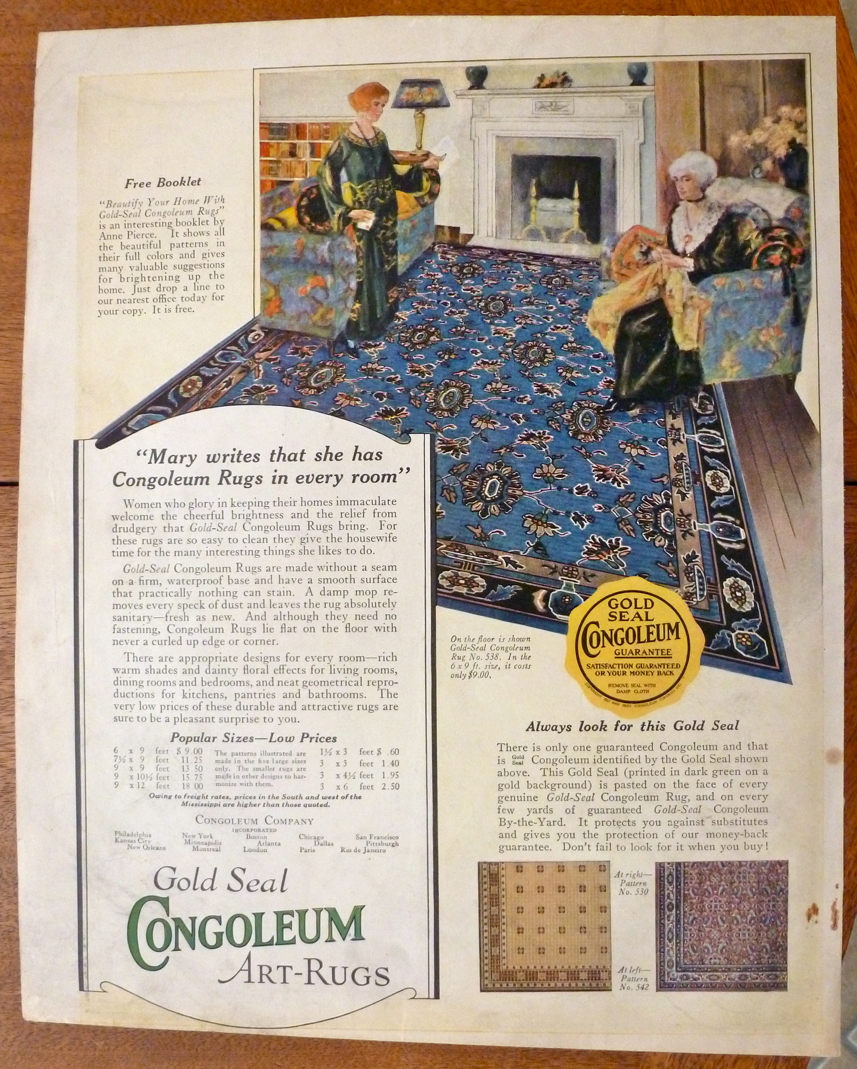 1924 Congoleum Art Rugs with Women Looking At Rug