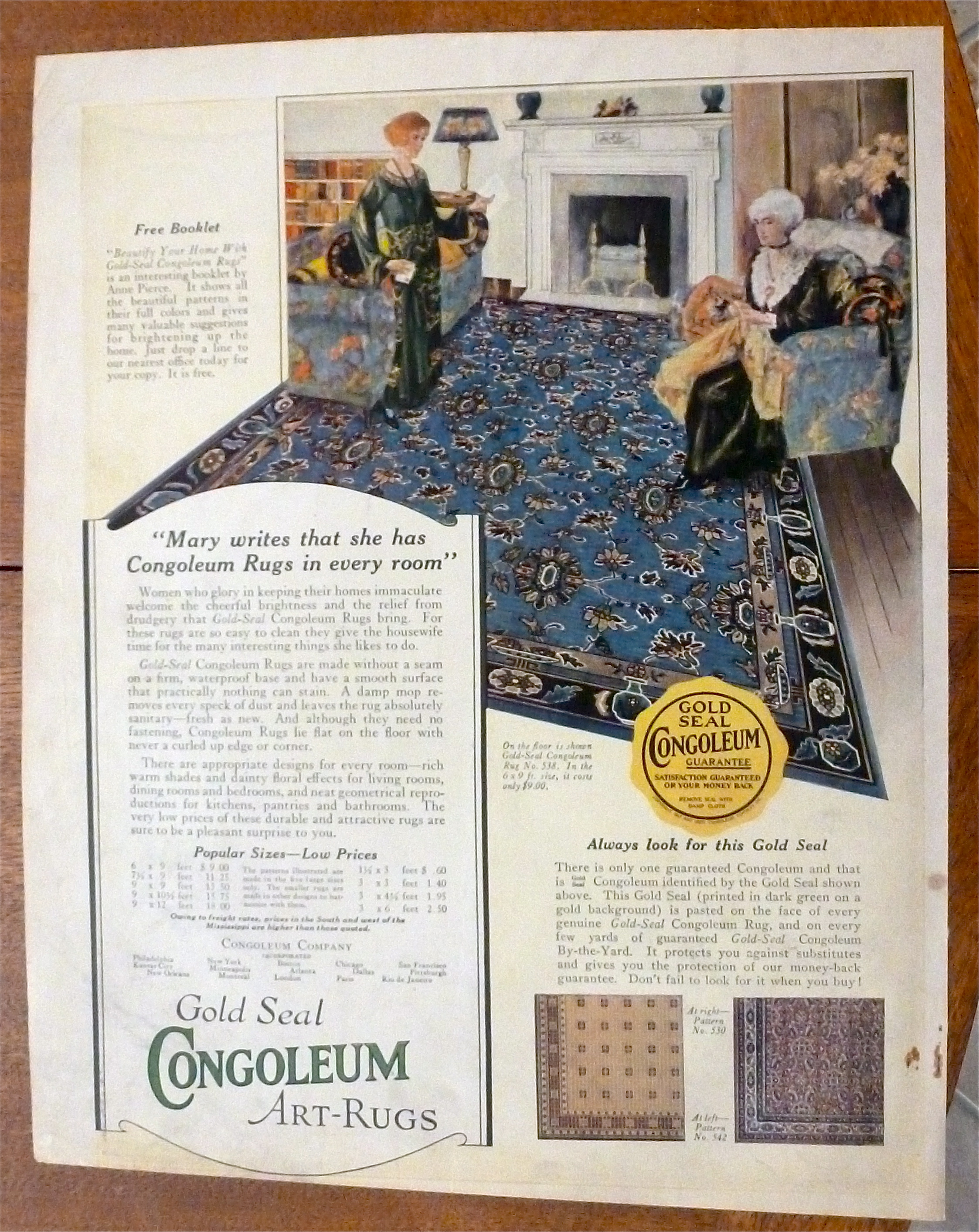 1924 Congoleum Art Rugs with Women Looking At Rug