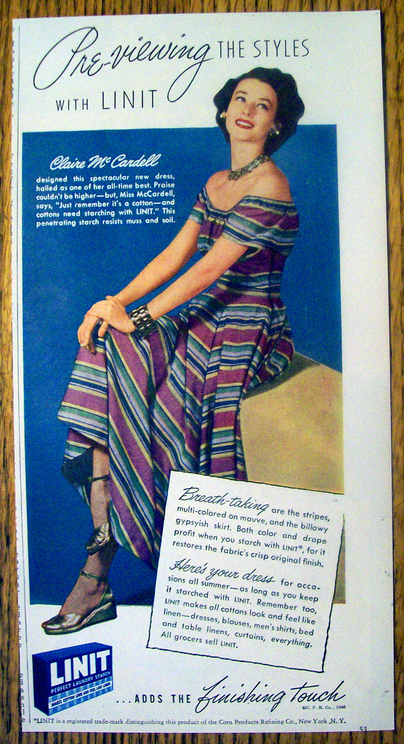 1948 Linit Laundry Starch with Claire Mc Cardell