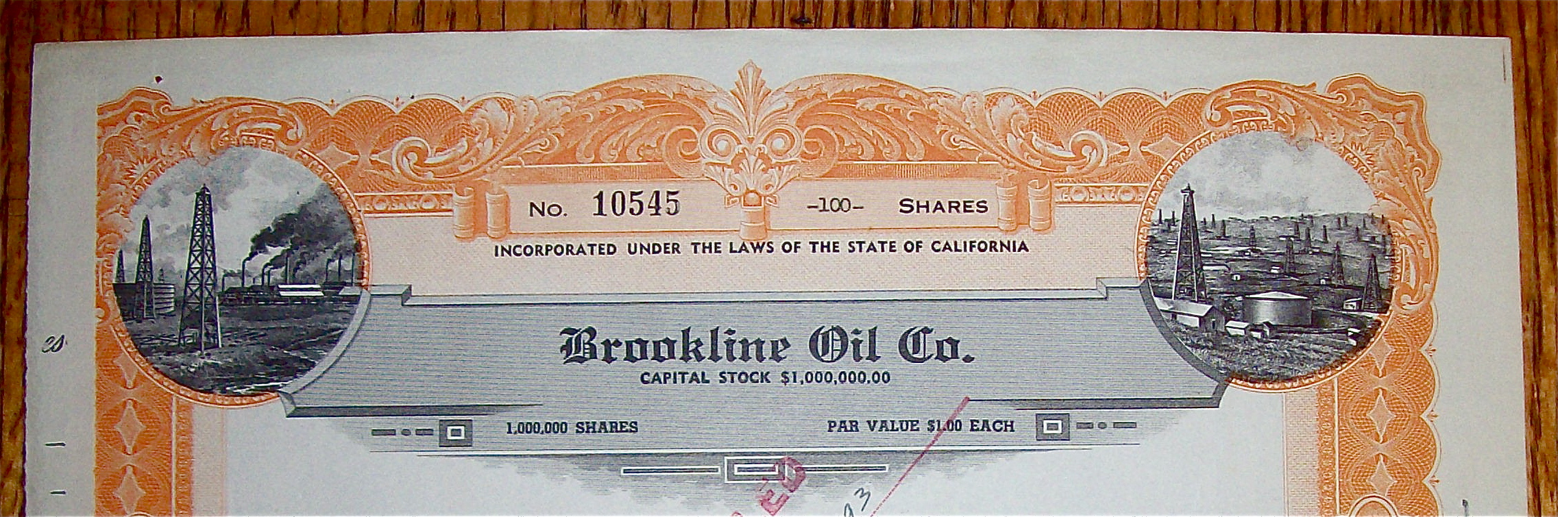 1948 Brookline Oil Company Stock Certificate