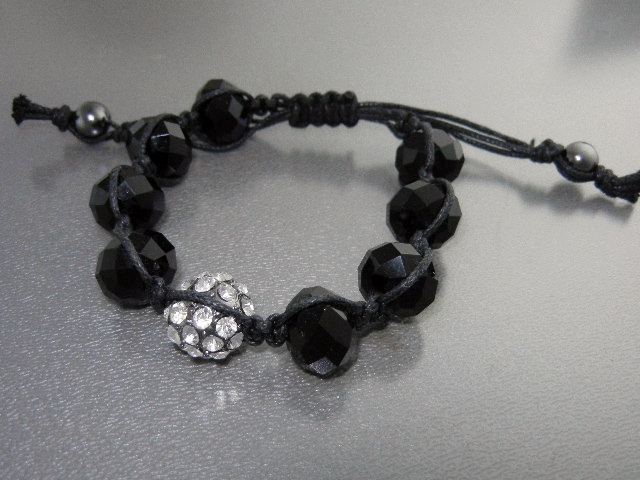 Onyx Crystal Cord Pull Bracelet