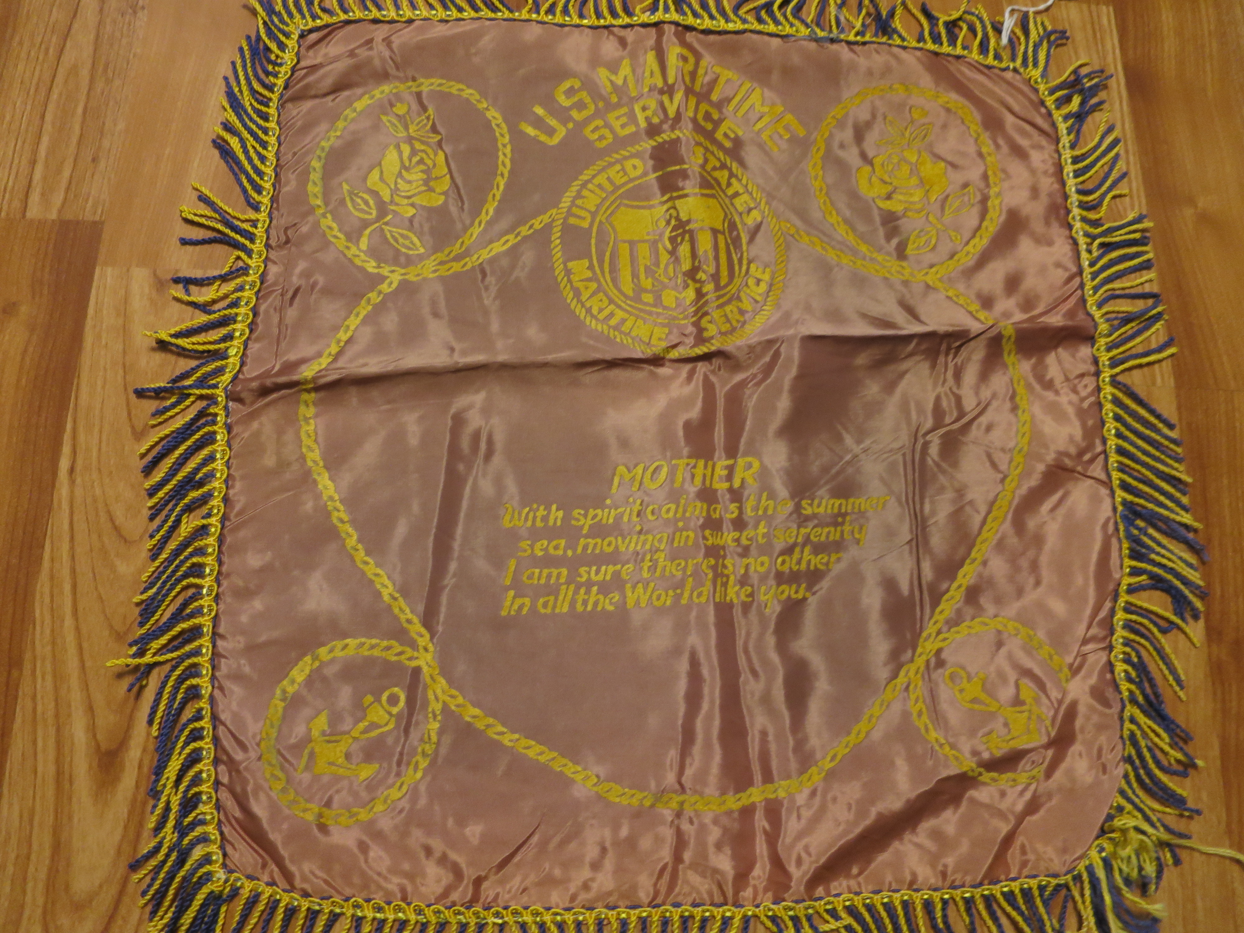 U.S. Maritime Service Mother pillow cover 1940s