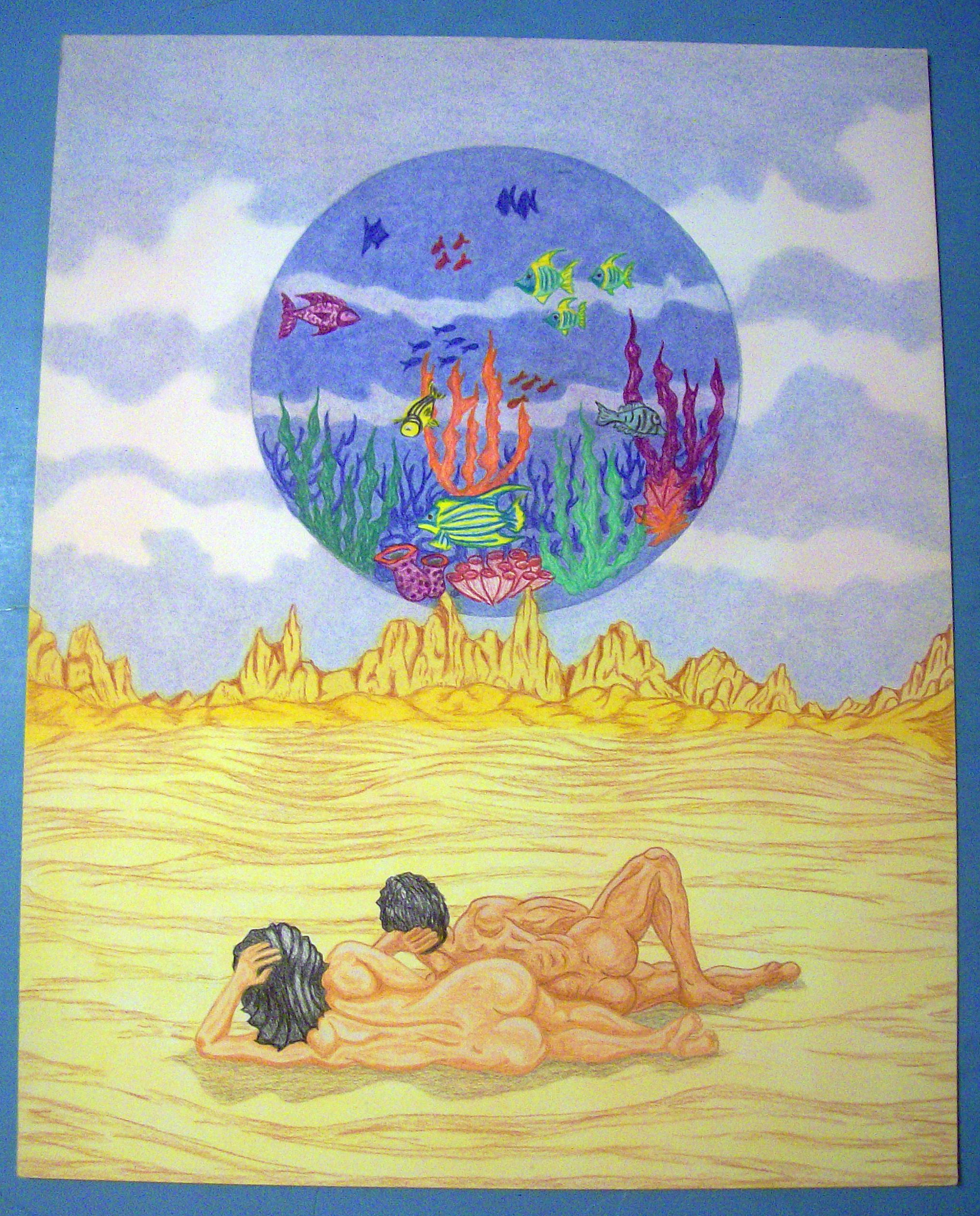 Ocean In The Air - Original Nude Fantasy Drawing