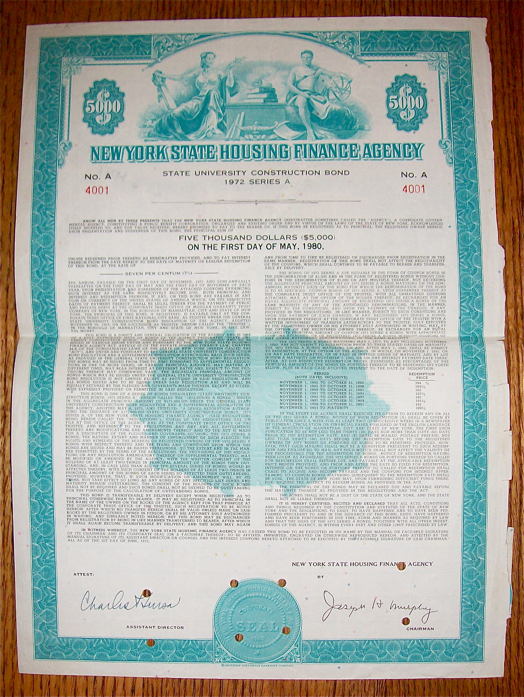 1972 New York State Housing Finance Series A Bond