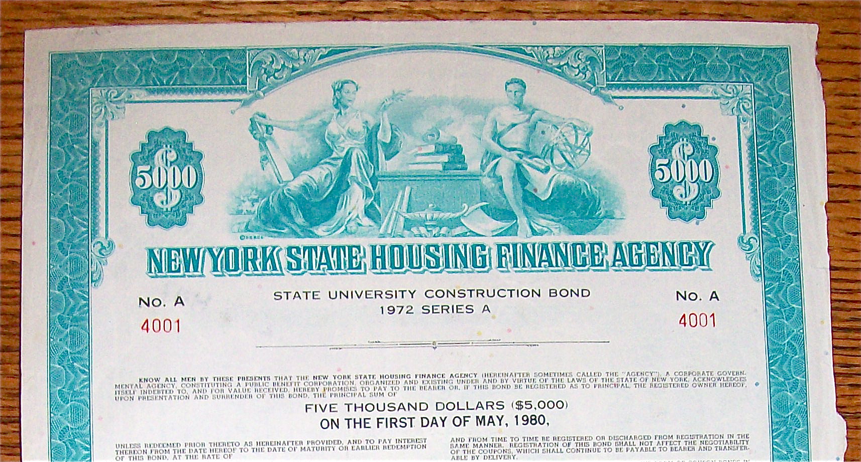 1972 New York State Housing Finance Series A Bond