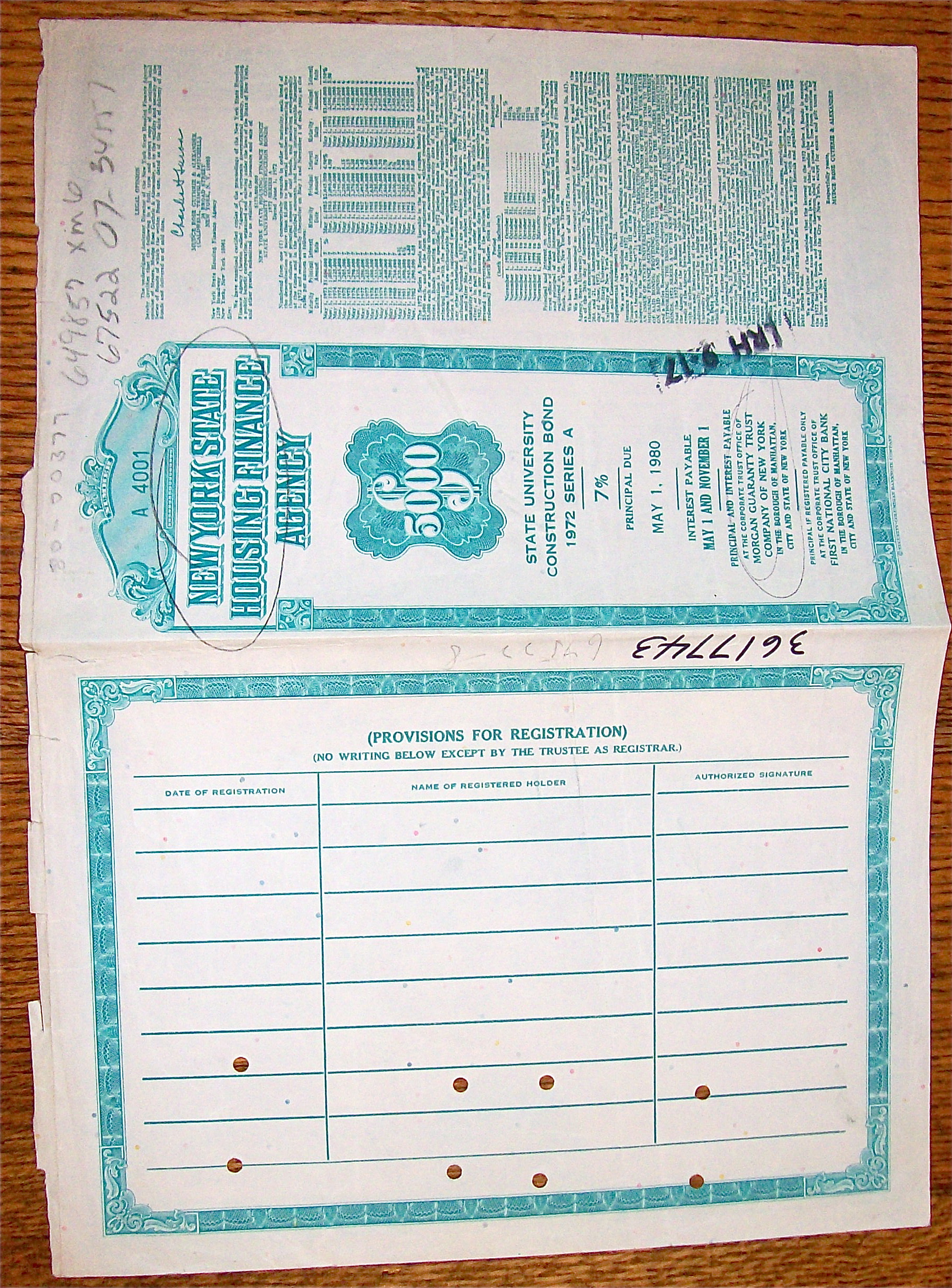 1972 New York State Housing Finance Series A Bond