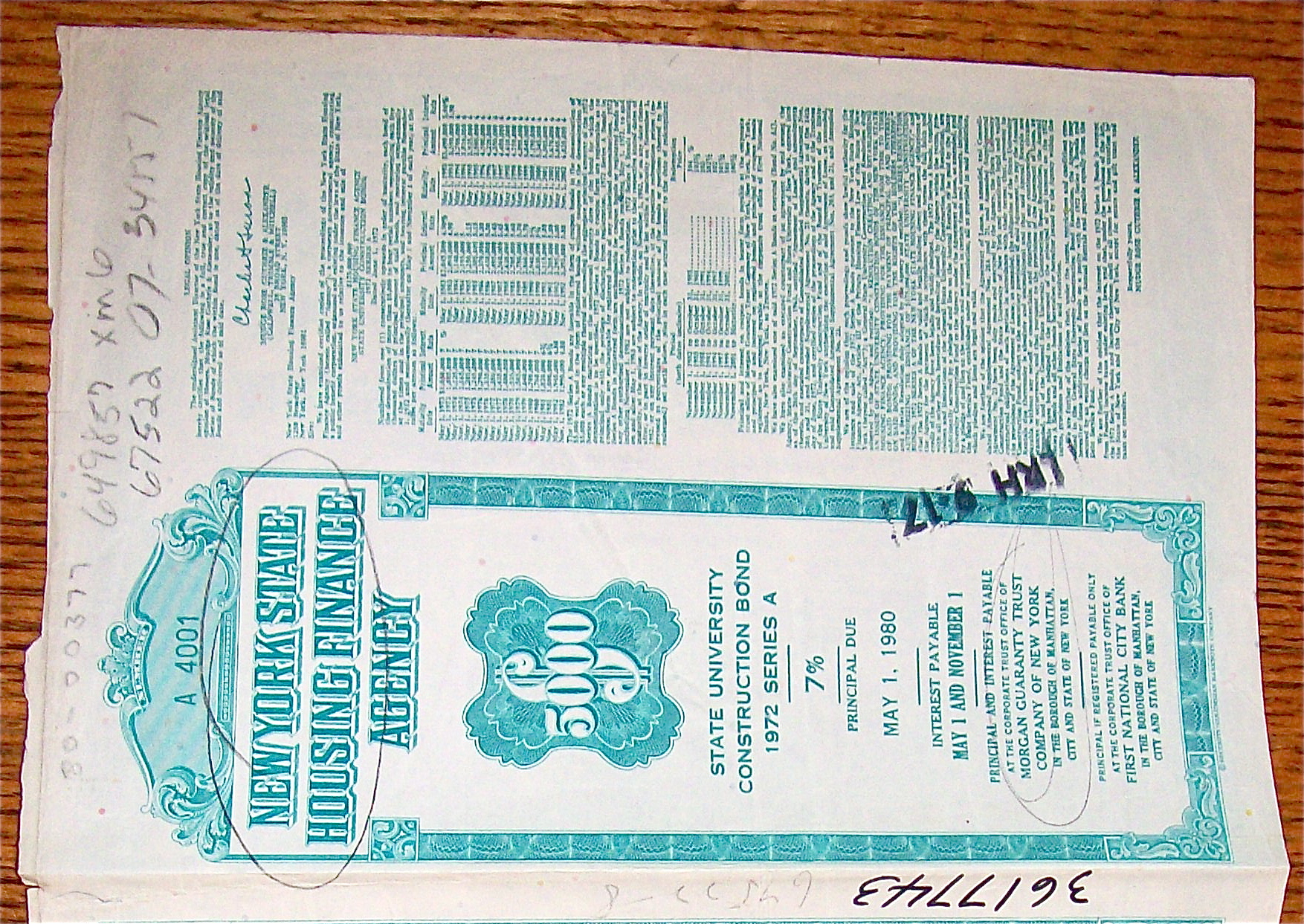 1972 New York State Housing Finance Series A Bond