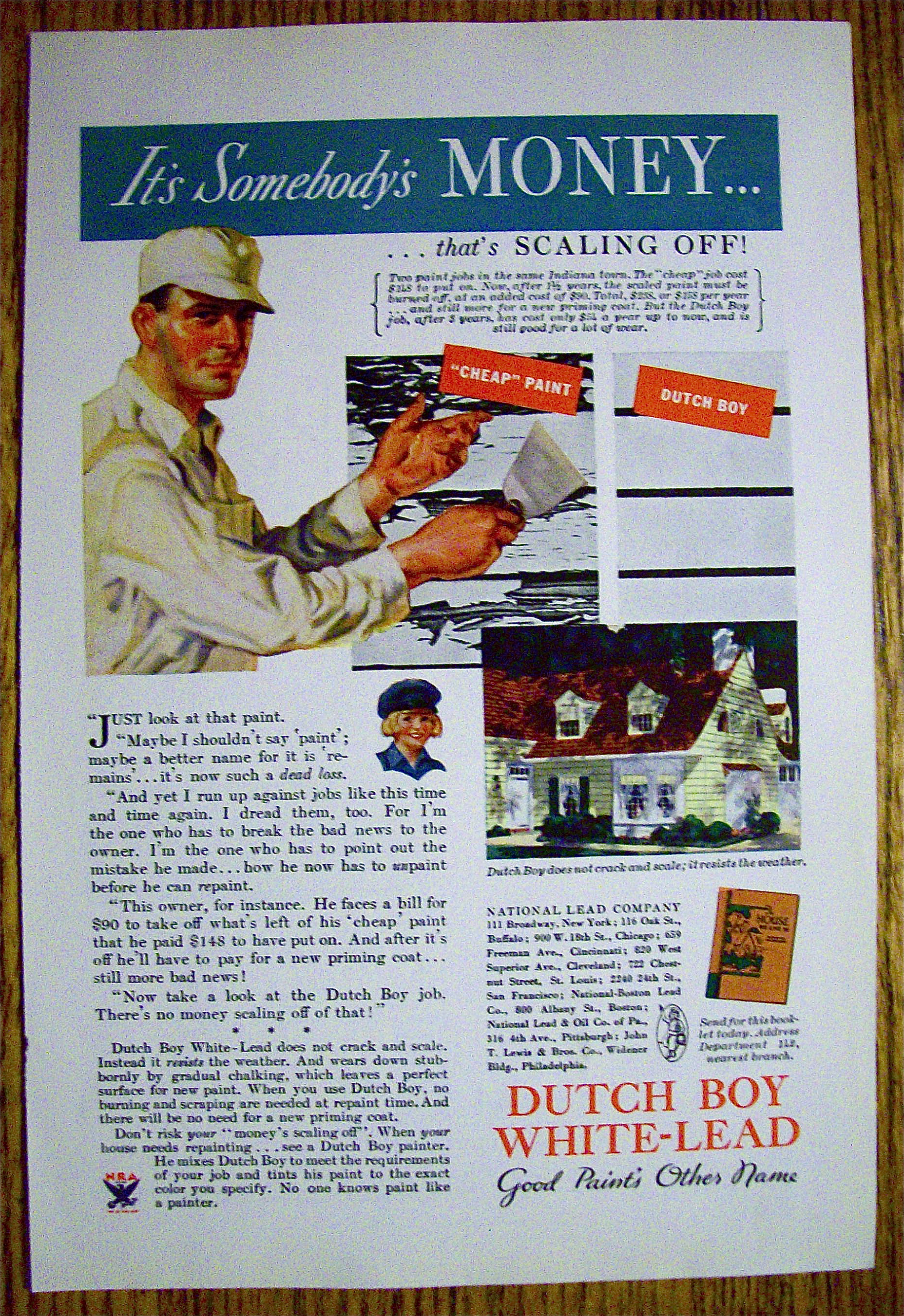 1934 Dutch Boy White Lead Paint with Man Scrapping
