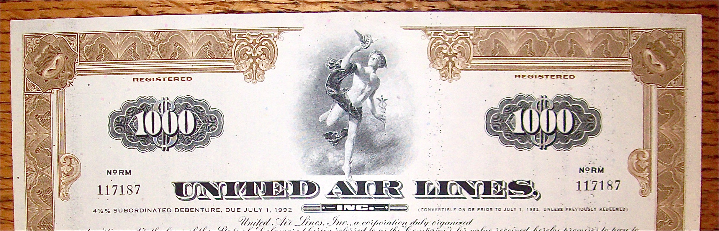 1975 United Airlines $1000 Debenture Note