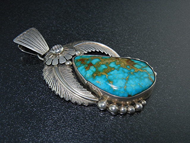 Navajo Sterling Silver Pilot Mountain Turquoise Pendant