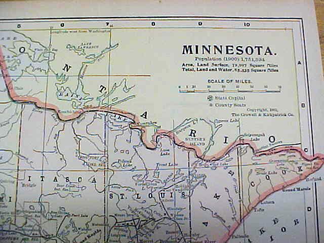 Antique Map Kentucky/Tennessee/Minnesota 1902 Crowell