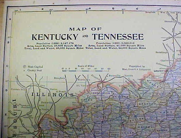 Antique Map Kentucky/Tennessee/Minnesota 1902 Crowell