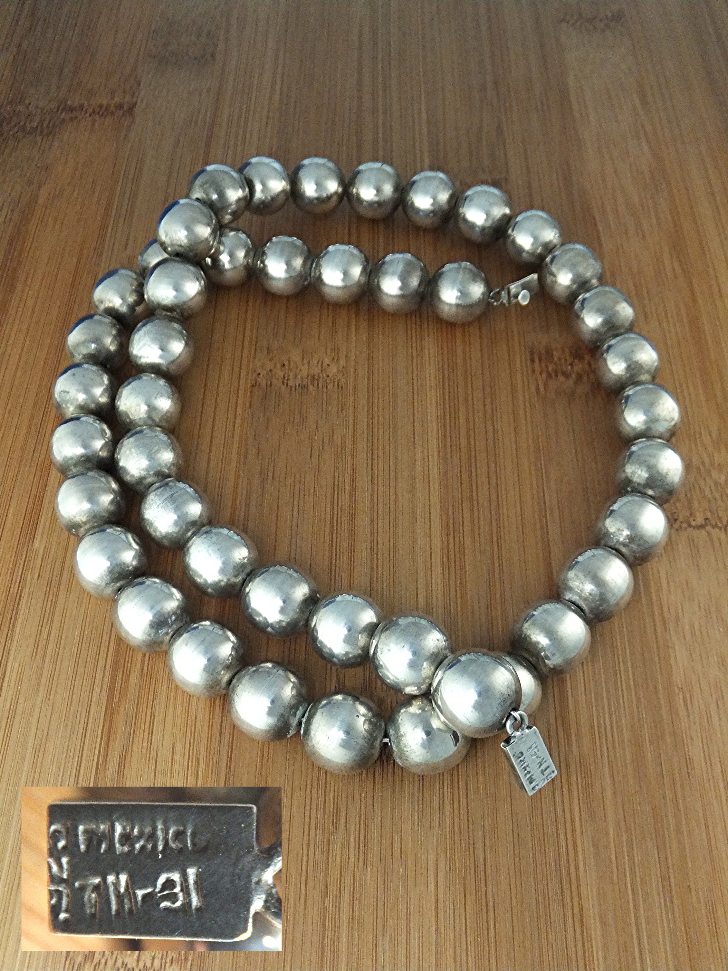 Necklace Sterling Silver Beads Taxco  Mexico TM-31