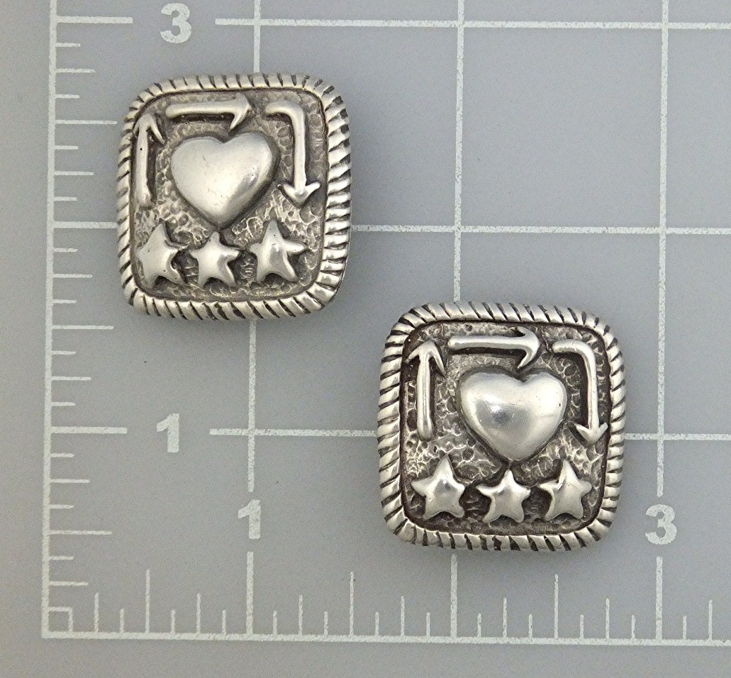 DIANE MALOUF Sterling Silver Heart Clip Earrings