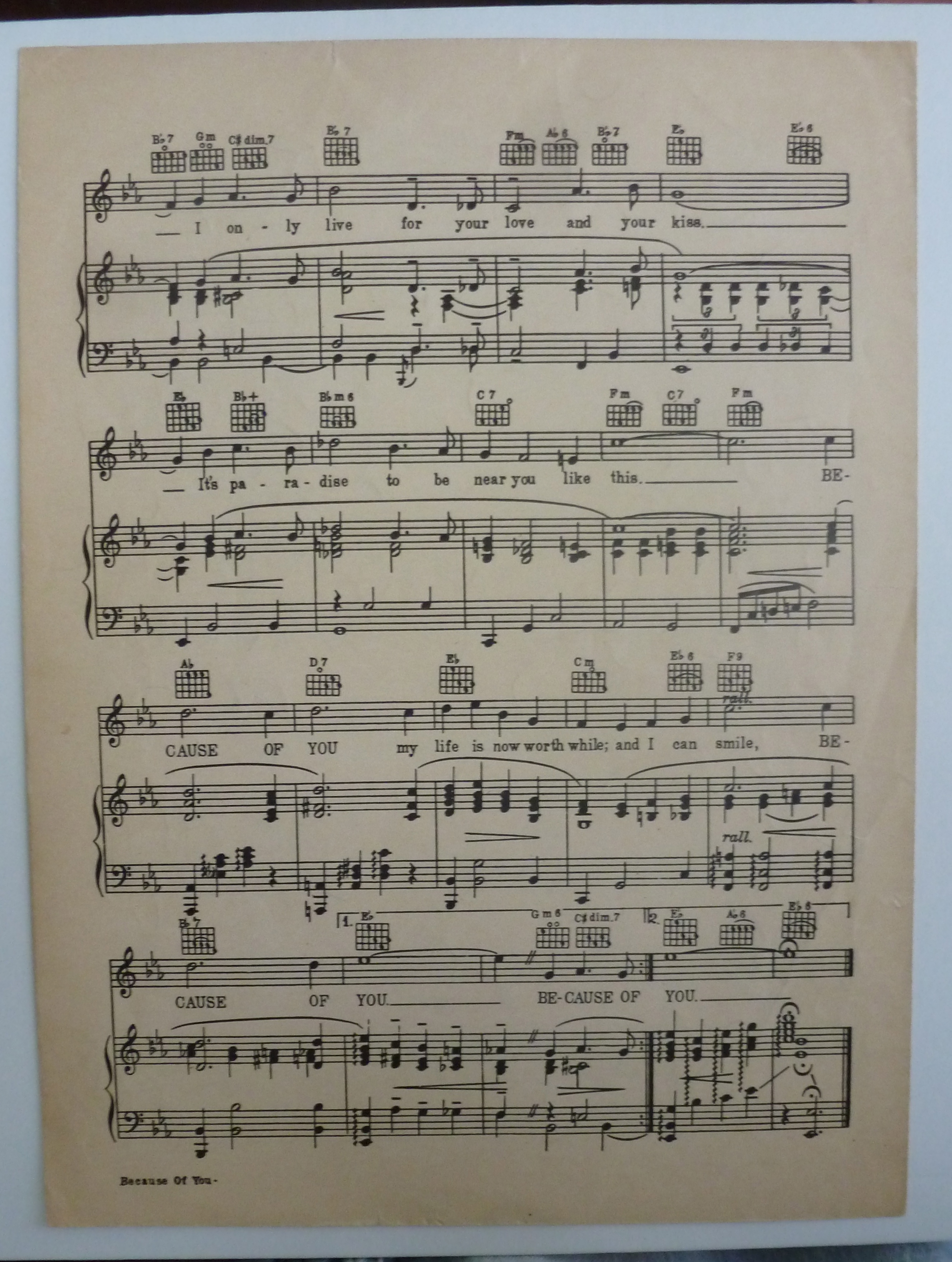 Sheet Music For 1940 Because Of You