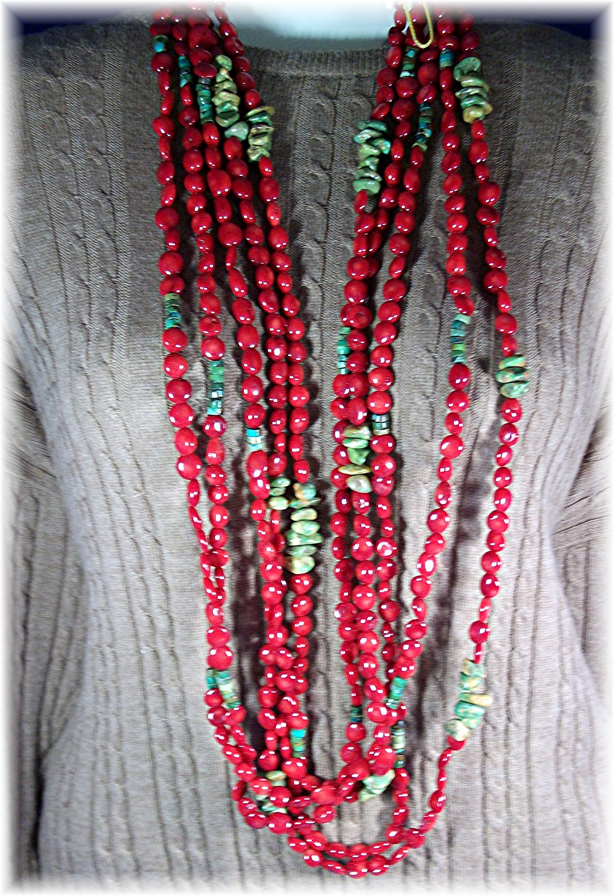 Necklace Turquoise Red Croal Sterling Silver Clasp