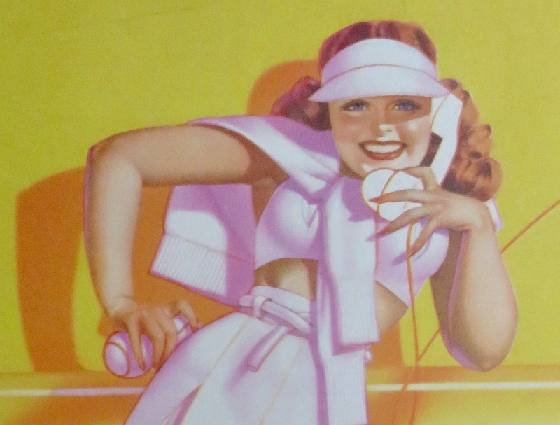 Original 1945 Sexy Petty Pin Up Girl Wearing A Tennis Outfit & Talking On The Telephone By George Petty