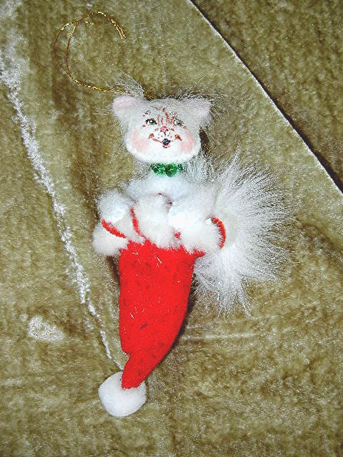 Christmas Annalee Cat in Stocking Tree Ornament