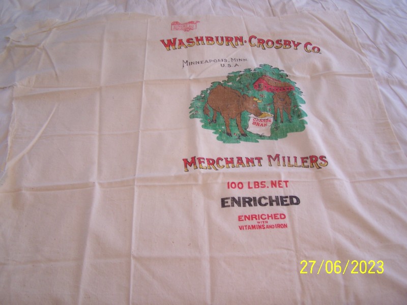 VINTAGE FLOUR SACK COWS & RED BARN..COLORFUL
