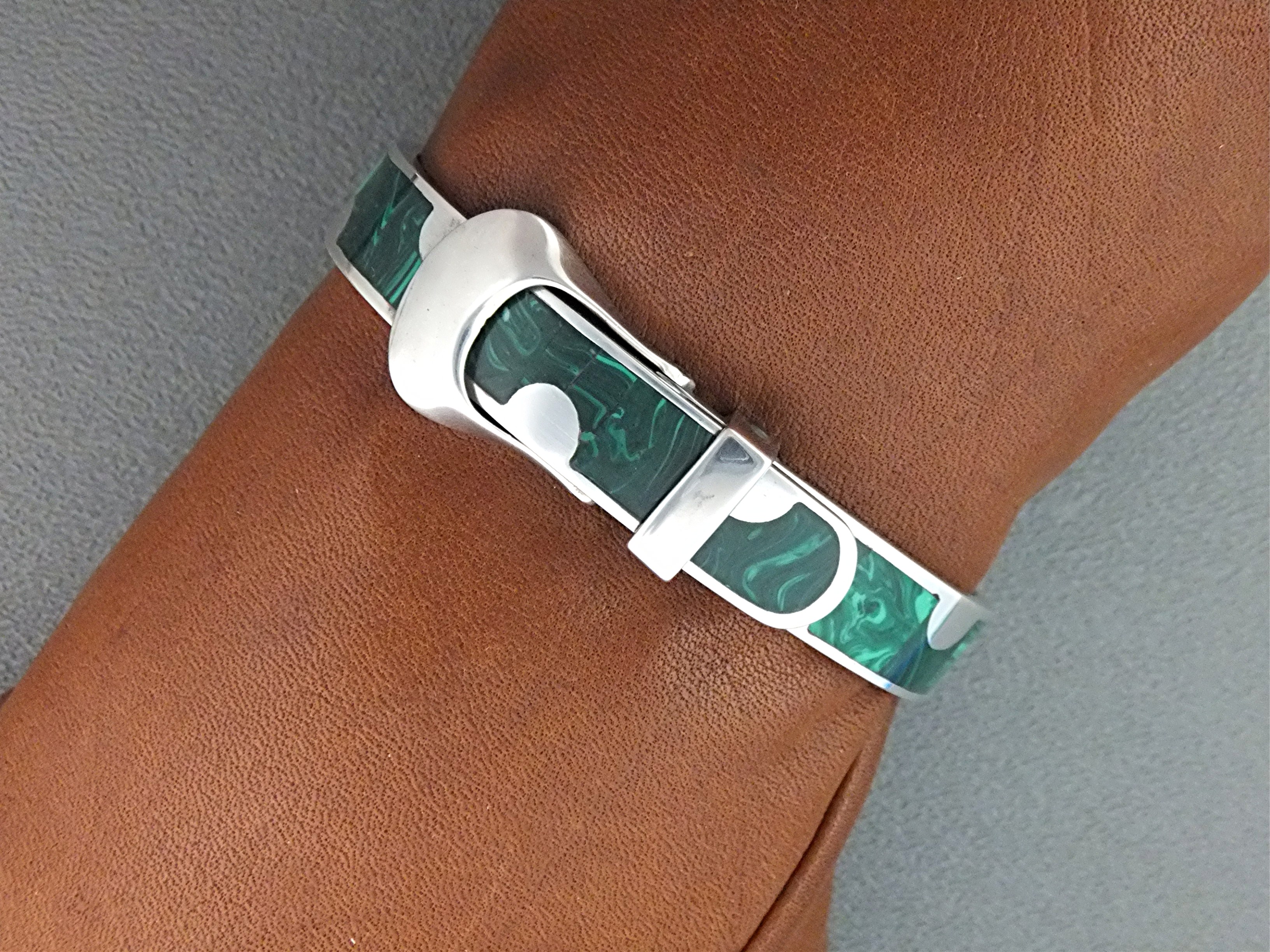 Bracelet Sterling Silver Malachite Taco Mexico TC-05