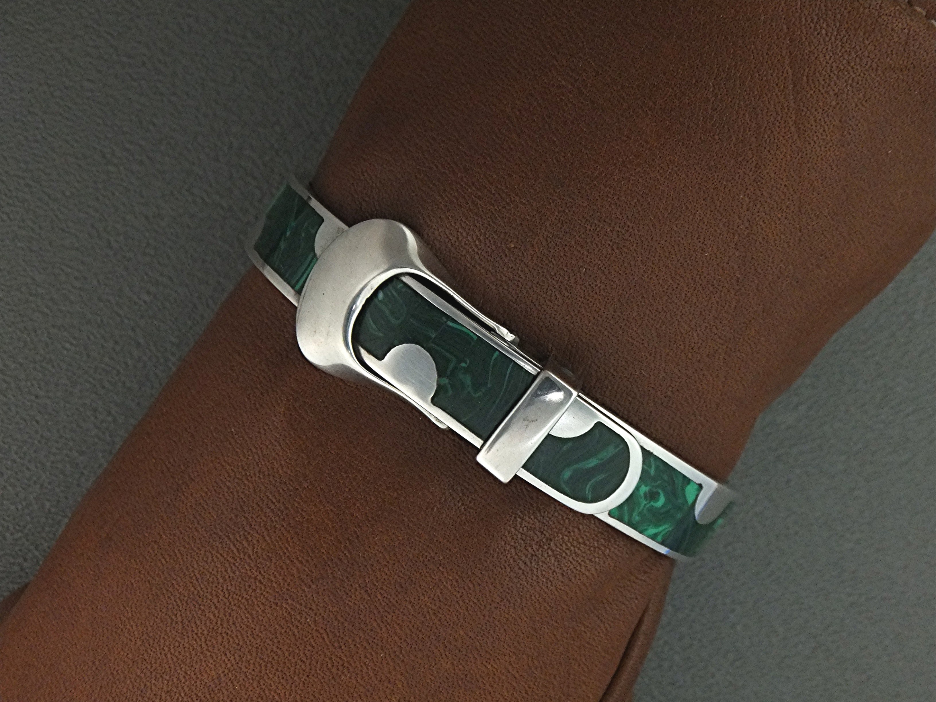 Bracelet Sterling Silver Malachite Taco Mexico TC-05