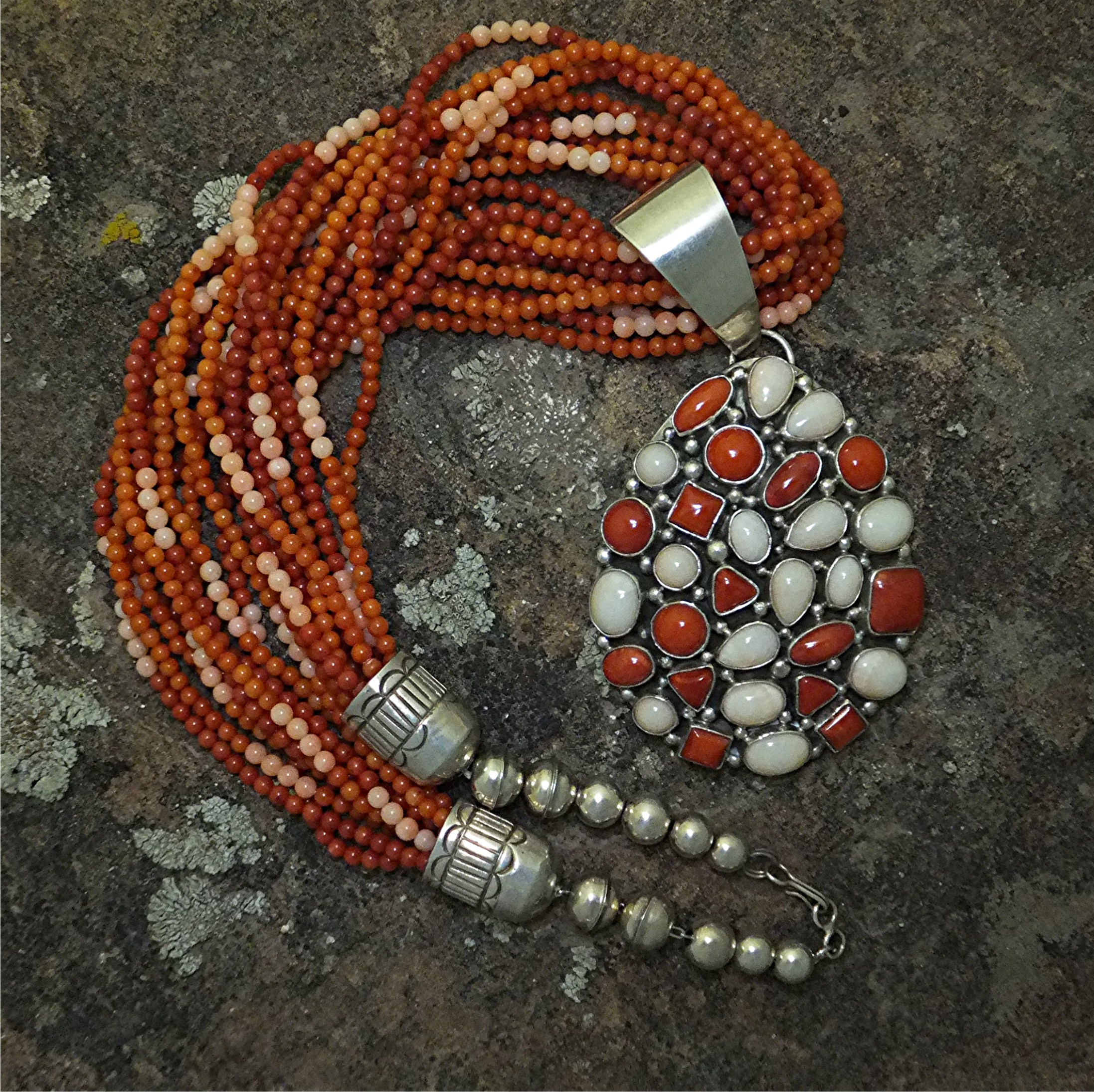 Mediterranean and Angelskin Coral Sterling Silver Neckl