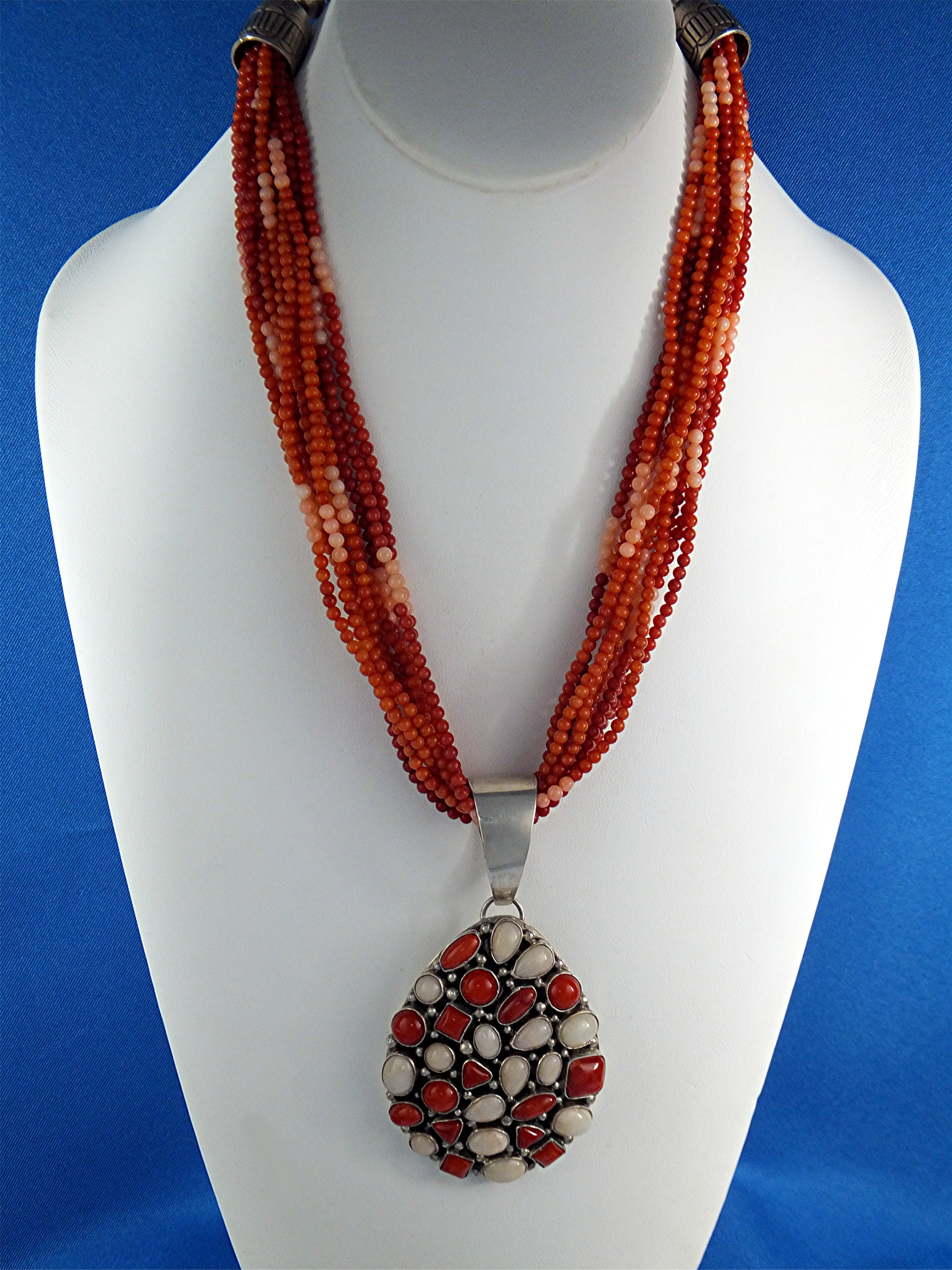 Mediterranean and Angelskin Coral Sterling Silver Neckl