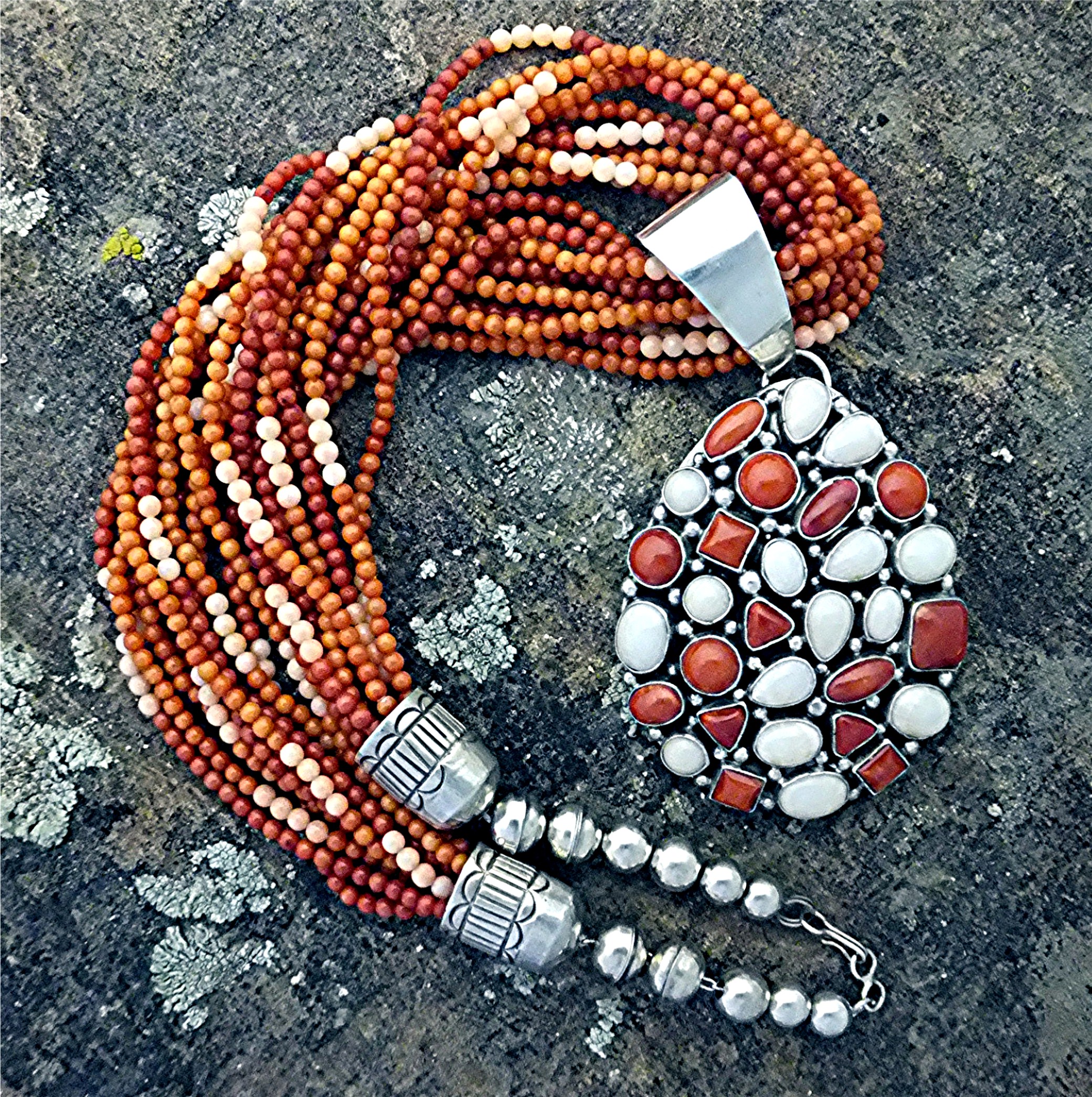 Mediterranean and Angelskin Coral Sterling Silver Neckl