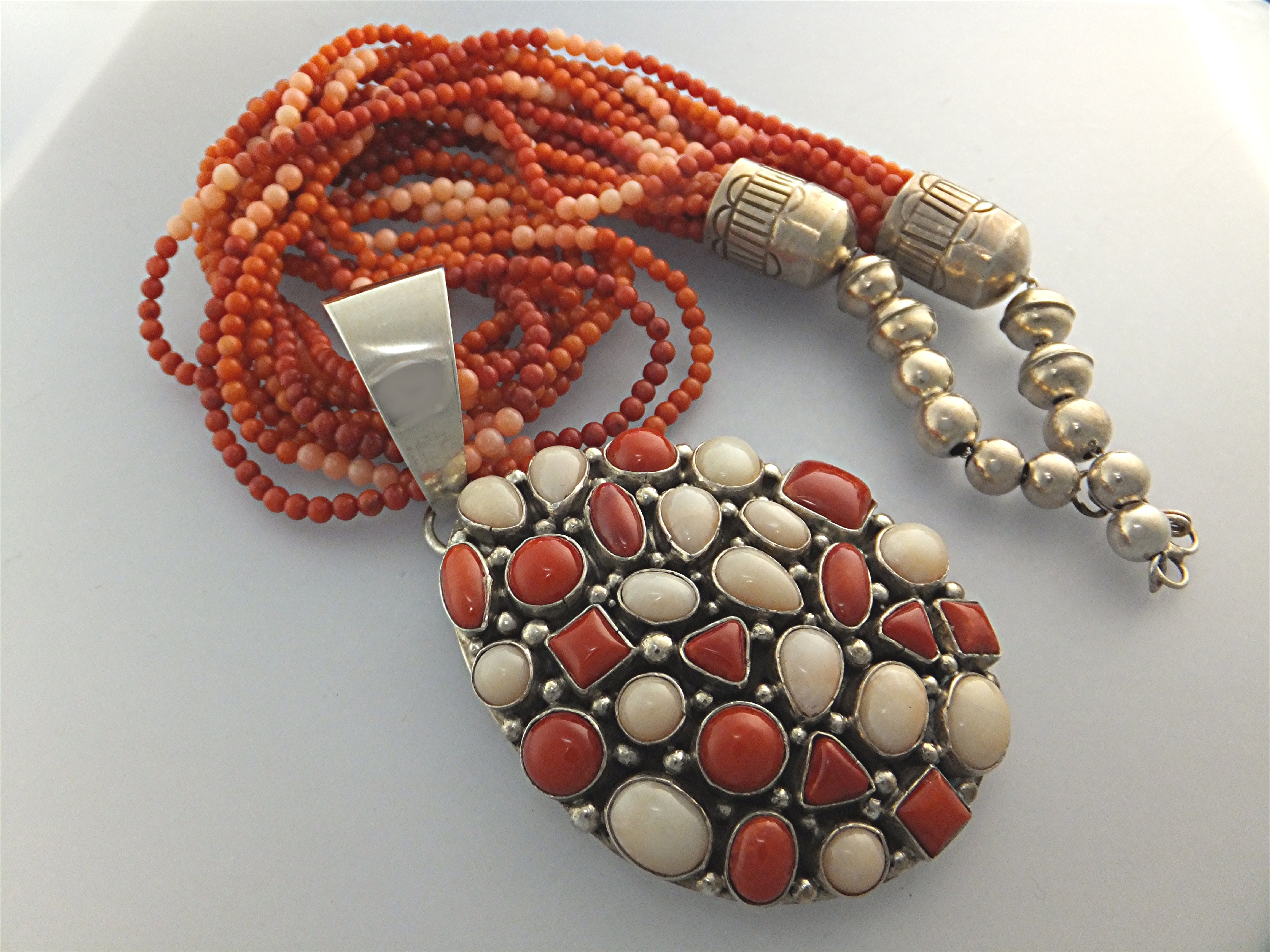 Mediterranean and Angelskin Coral Sterling Silver Neckl