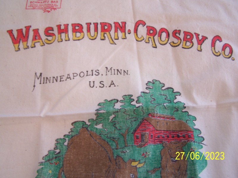 VINTAGE FLOUR SACK COWS & RED BARN..COLORFUL