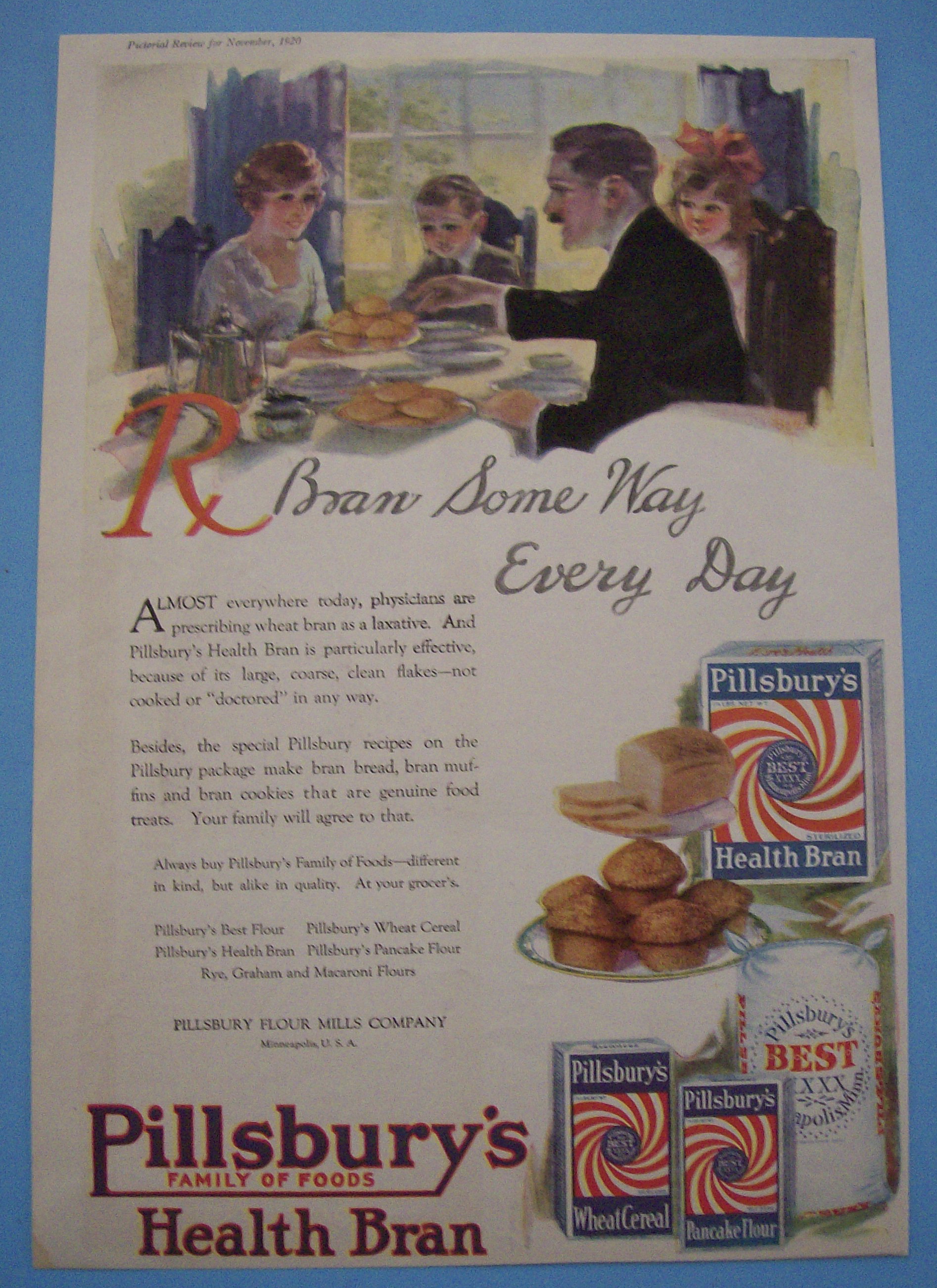 1920 Pillsbury's Health Bran with Family Having a Meal