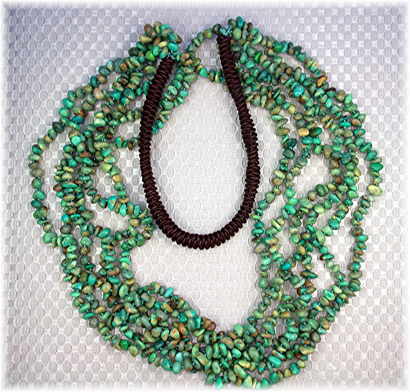 Necklace Green Turquoise Nuggets 6 Strands