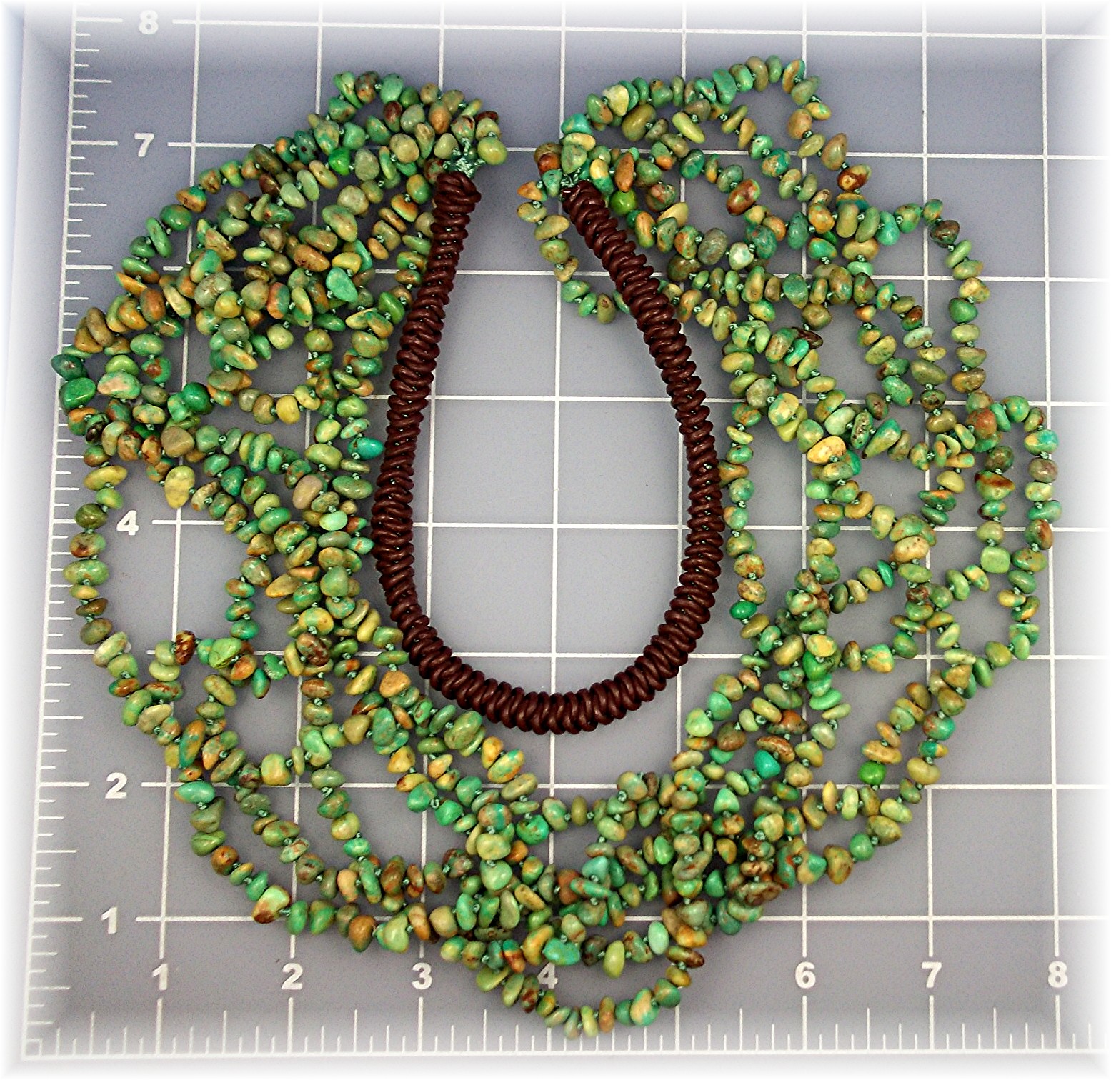Necklace Green Turquoise Nuggets 6 Strands