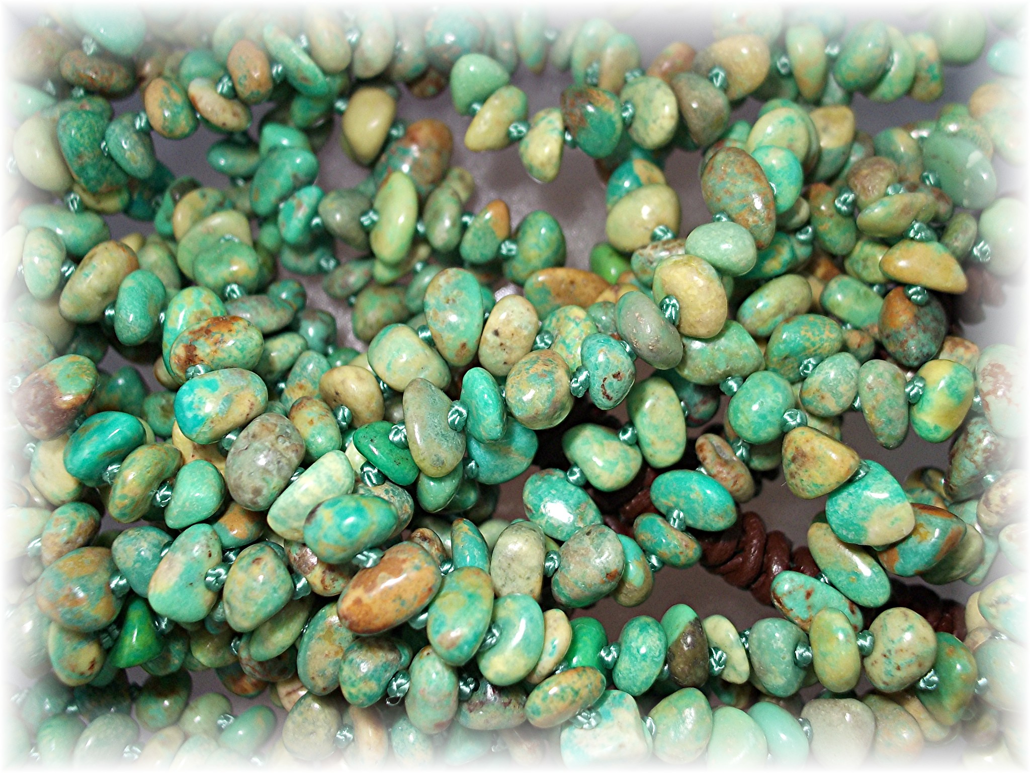 Necklace Green Turquoise Nuggets 6 Strands