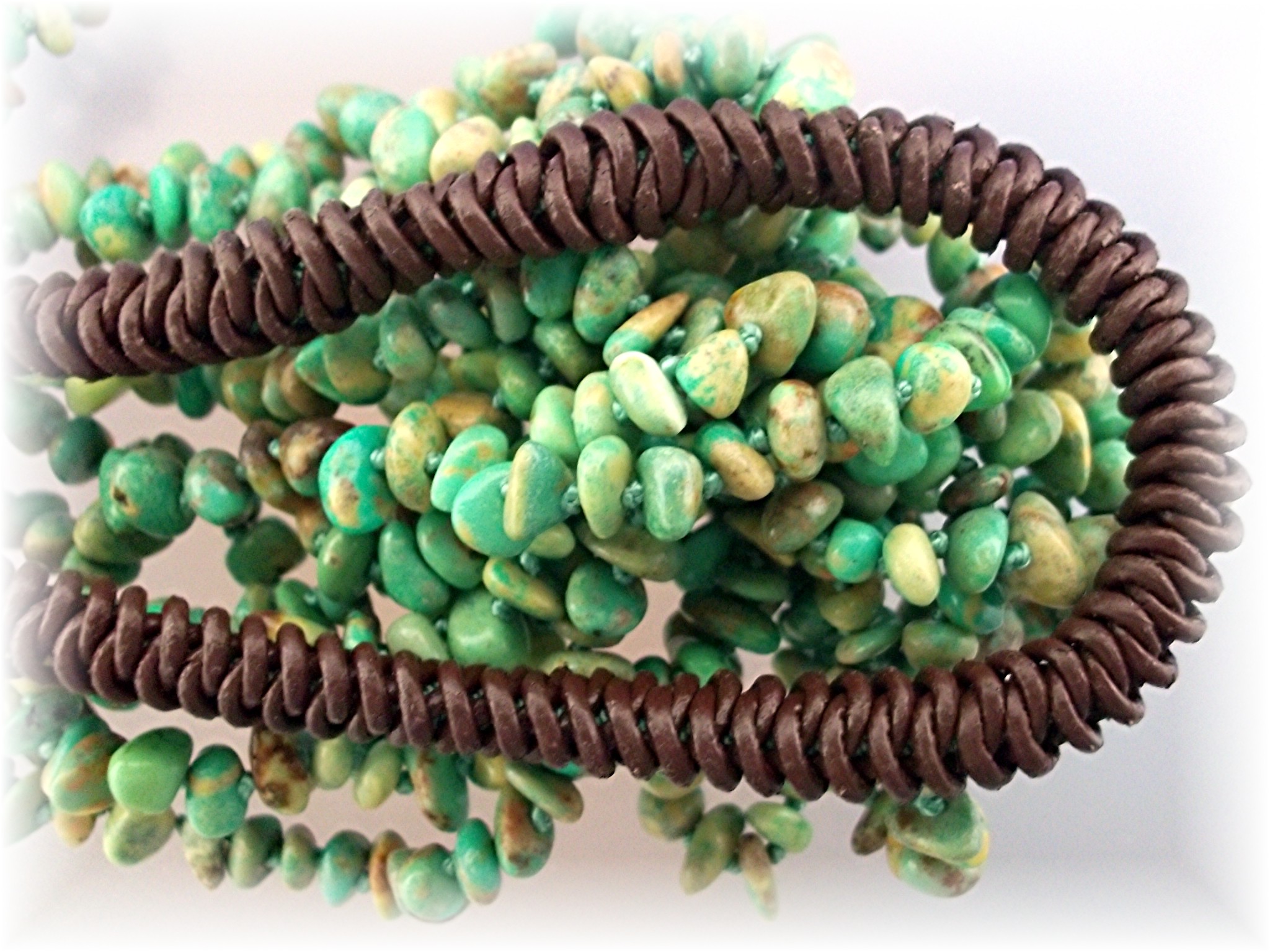 Necklace Green Turquoise Nuggets 6 Strands